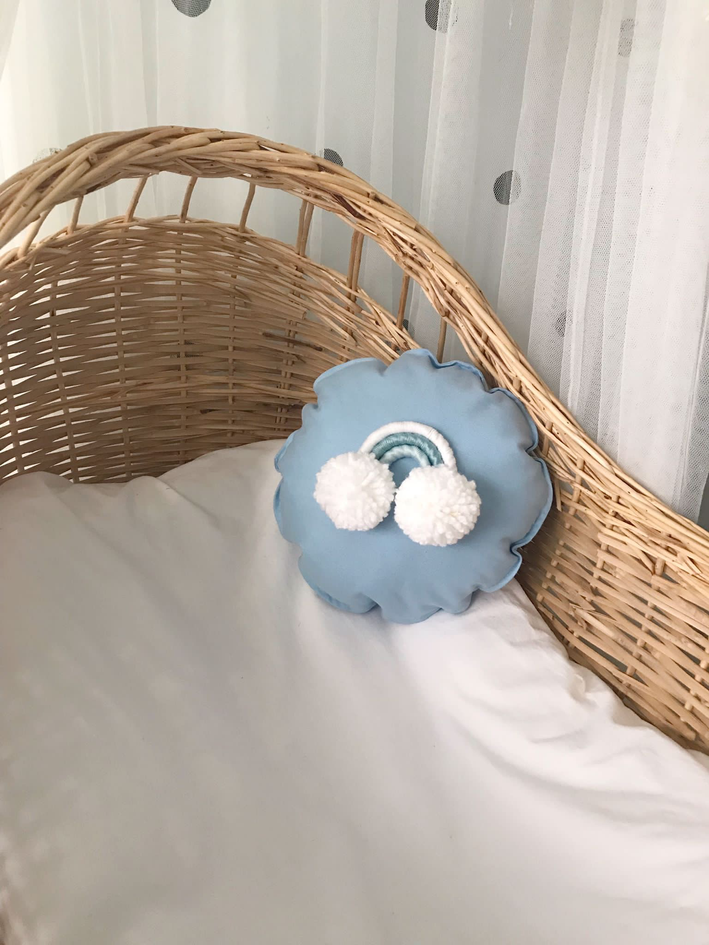Macrame rainbow cushion blue