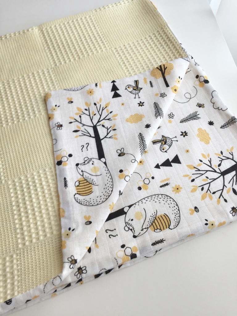 Muslin Baby Blanket Yellow Bears
