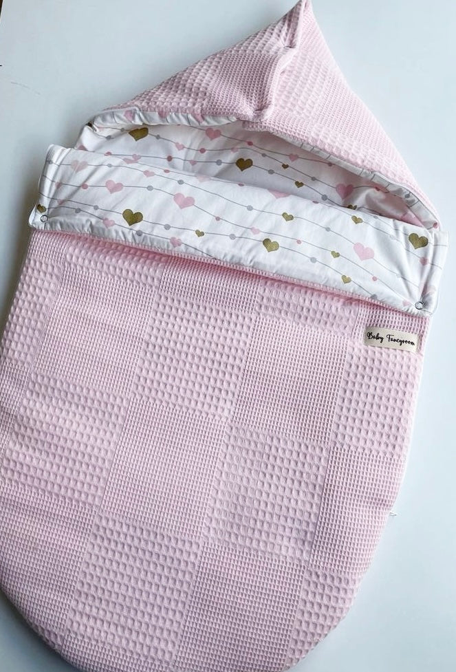 2in1 wrap for baby car seat / baby sleeping bag pink hearts