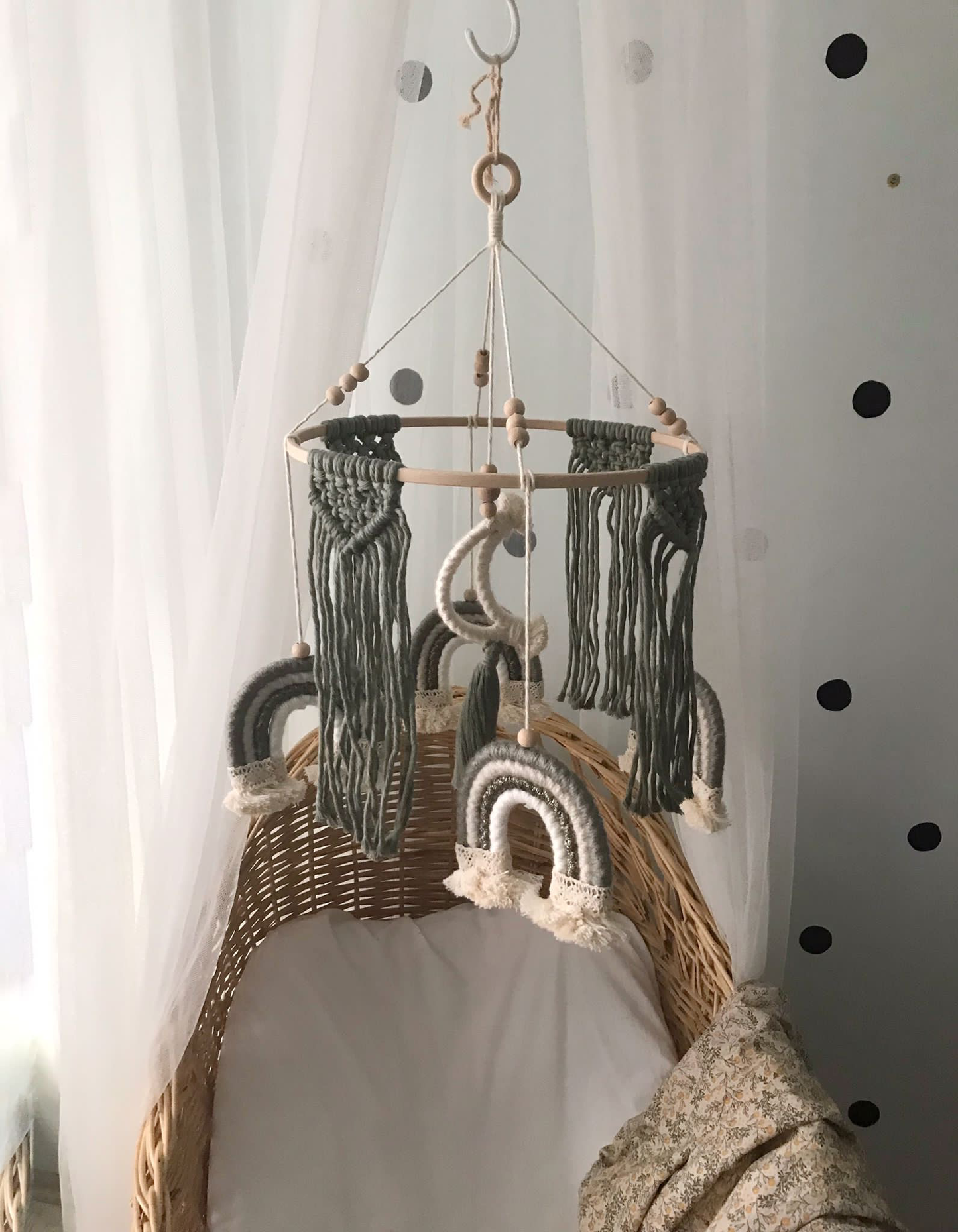 Macrame baby mobile khaki moon