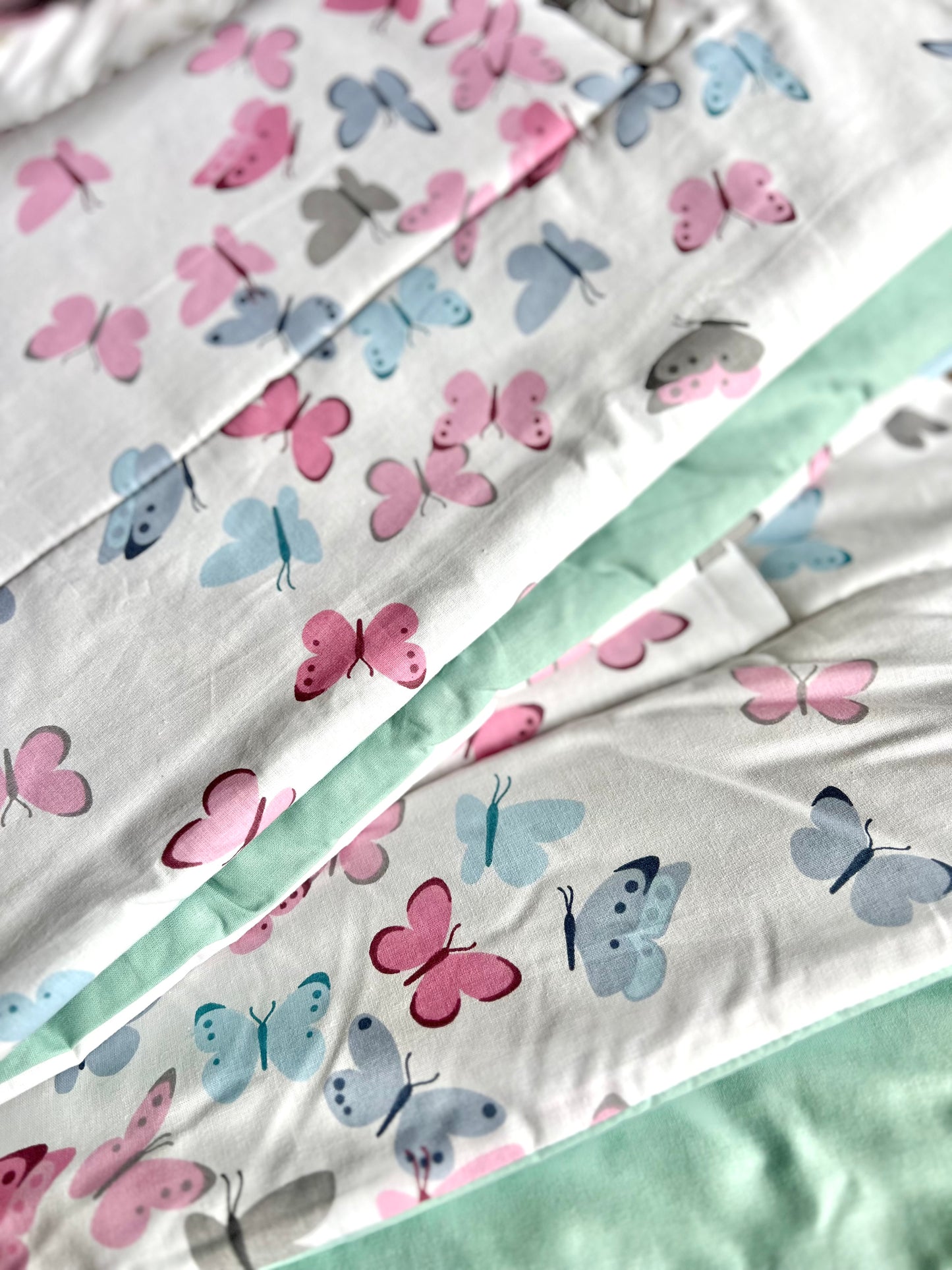 Lined baby blanket mint green butterflies
