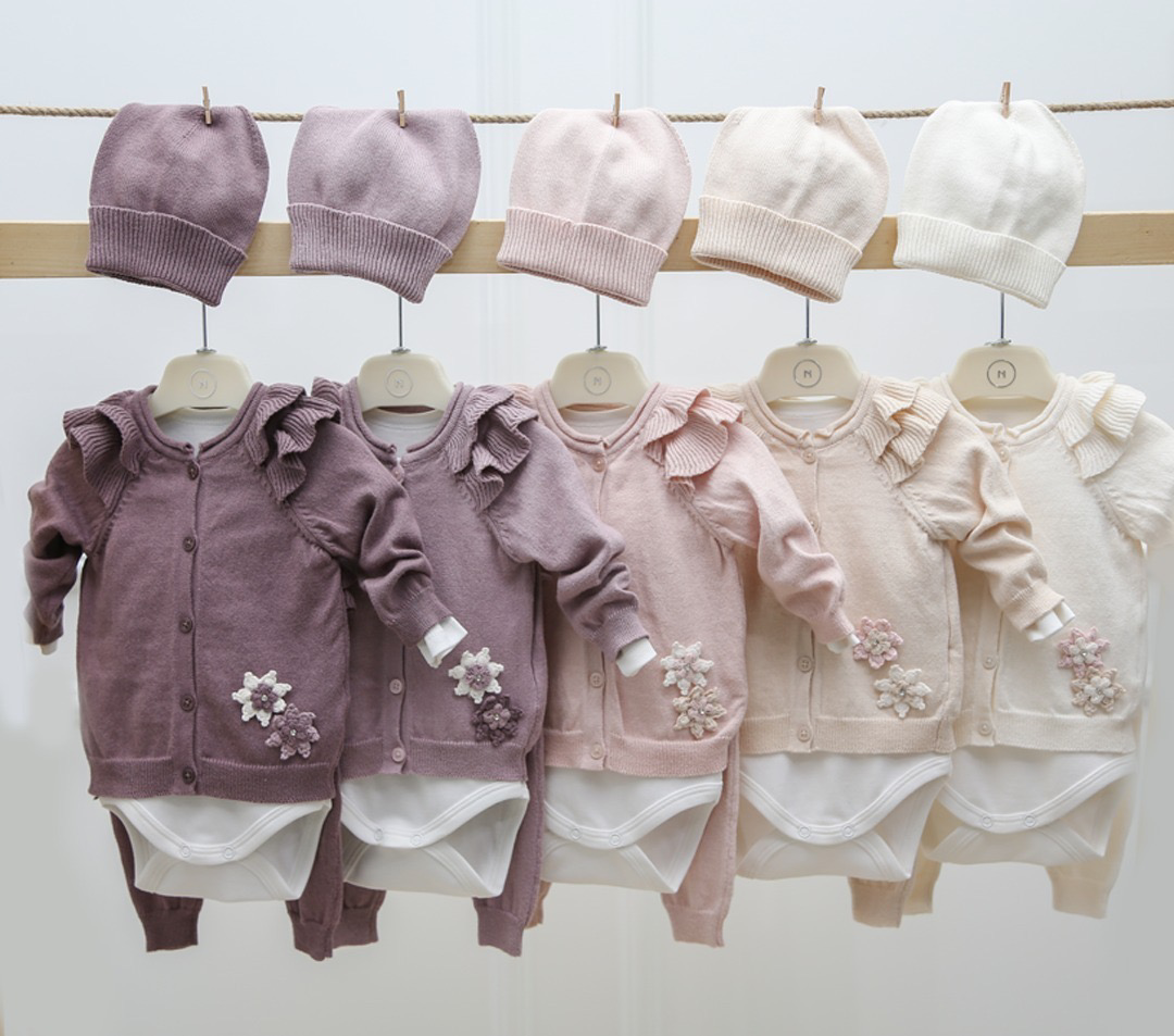 Baby knitting set size 68-74 for girls cream