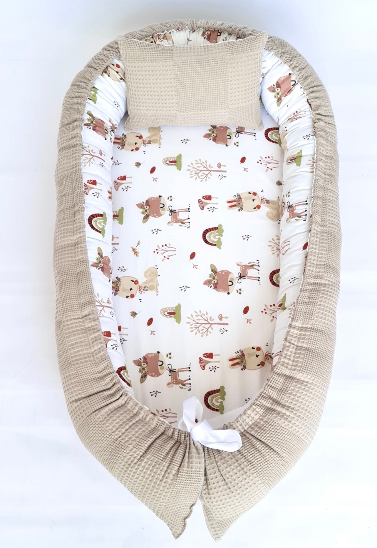 Babynestchen taupe Rehe und Regenbogen