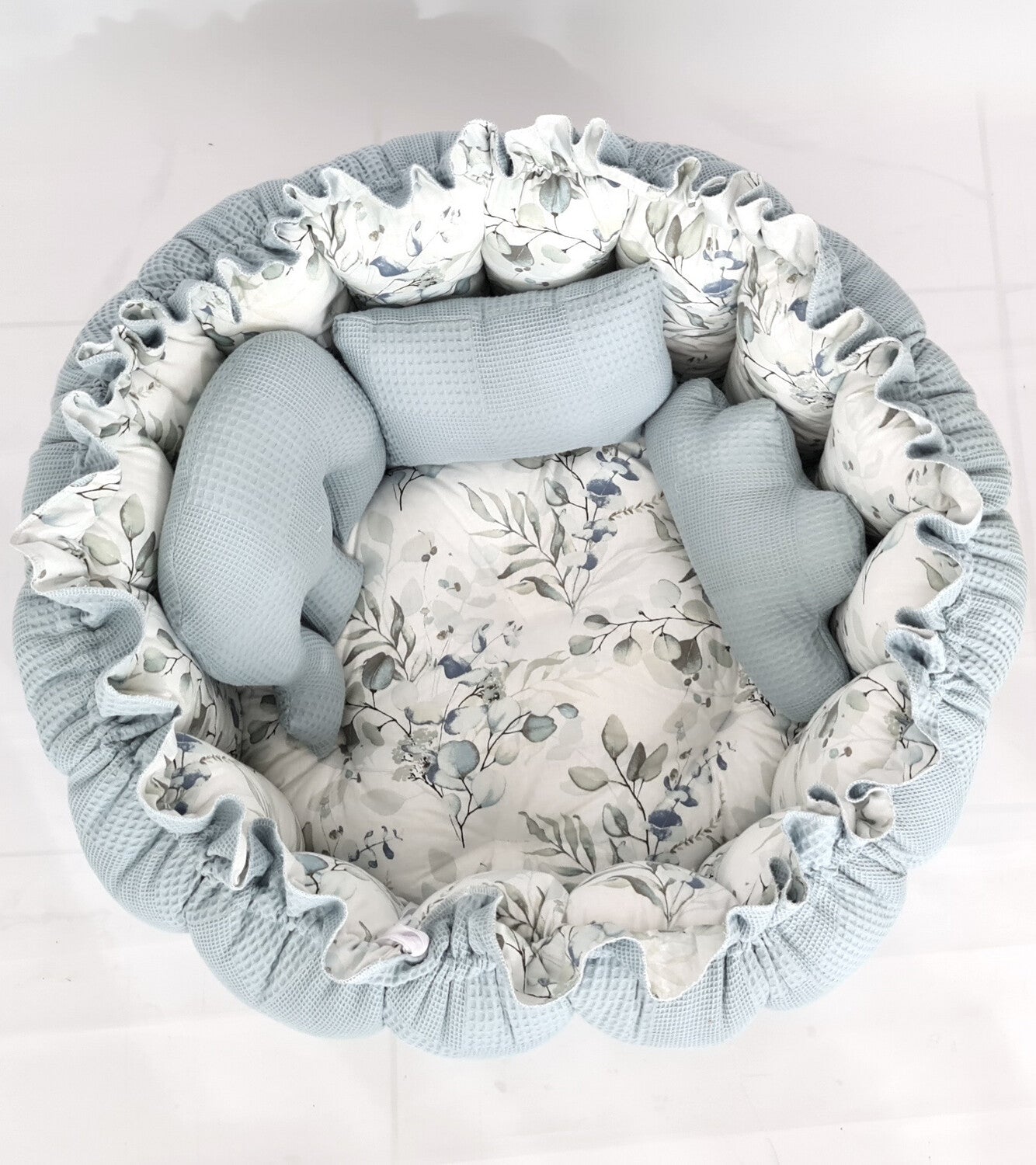 2in1 Spielmatte / Babynest petrolblau Eukalyptus