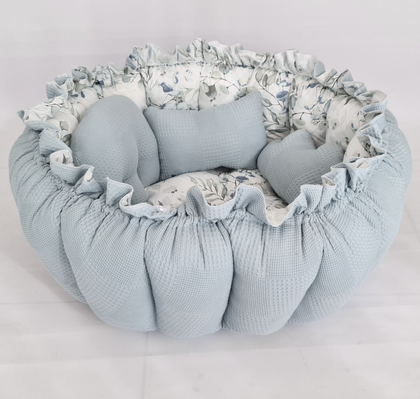 2in1 Spielmatte / Babynest petrolblau Eukalyptus