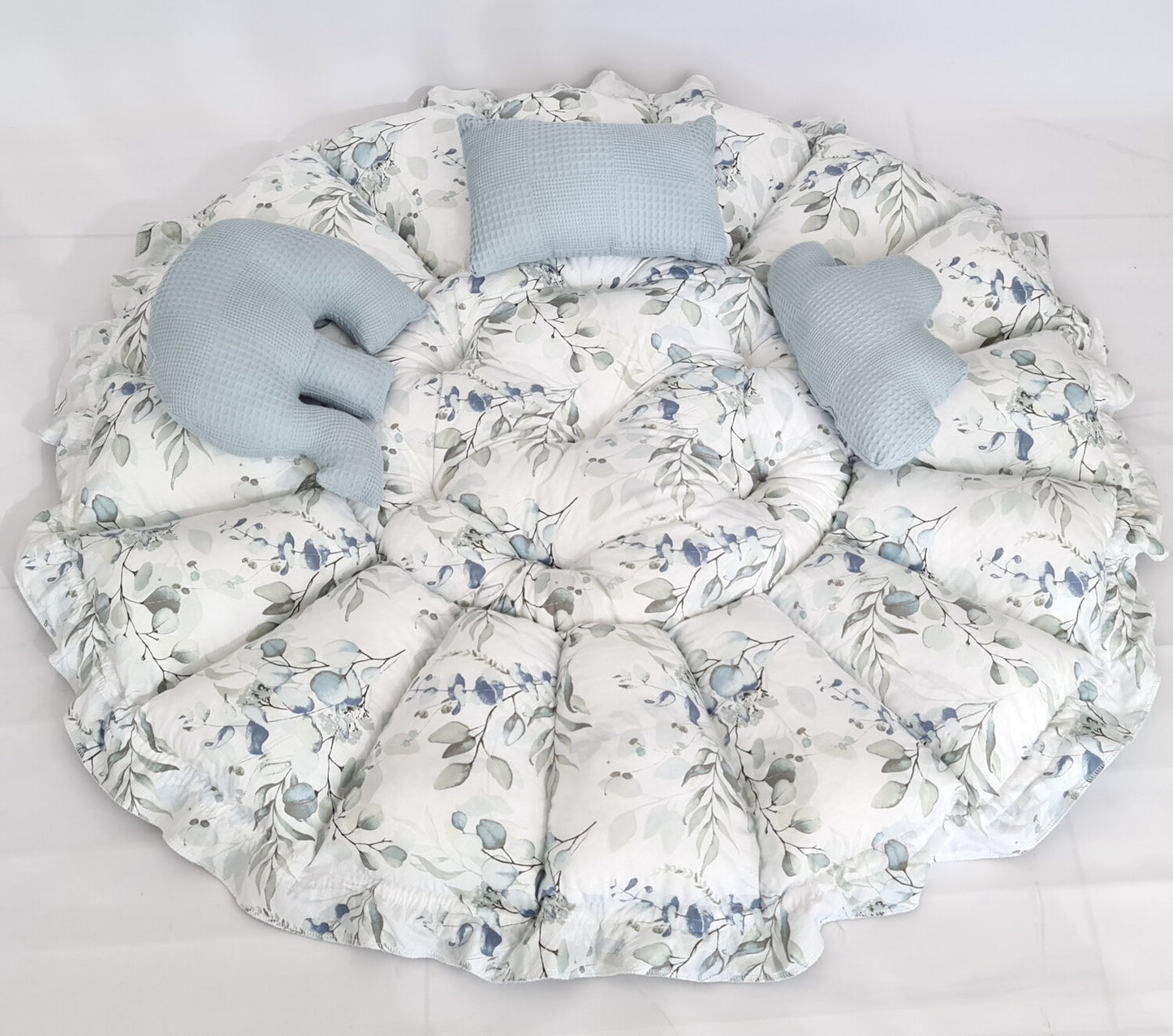 2in1 Spielmatte / Babynest petrolblau Eukalyptus