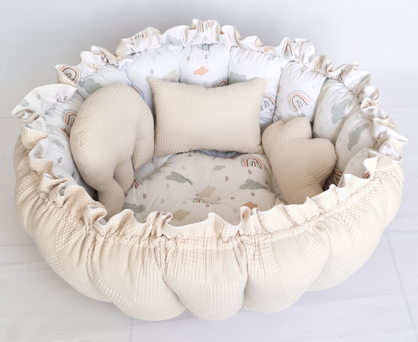 2in1 play mat / baby nest light beige rainbow