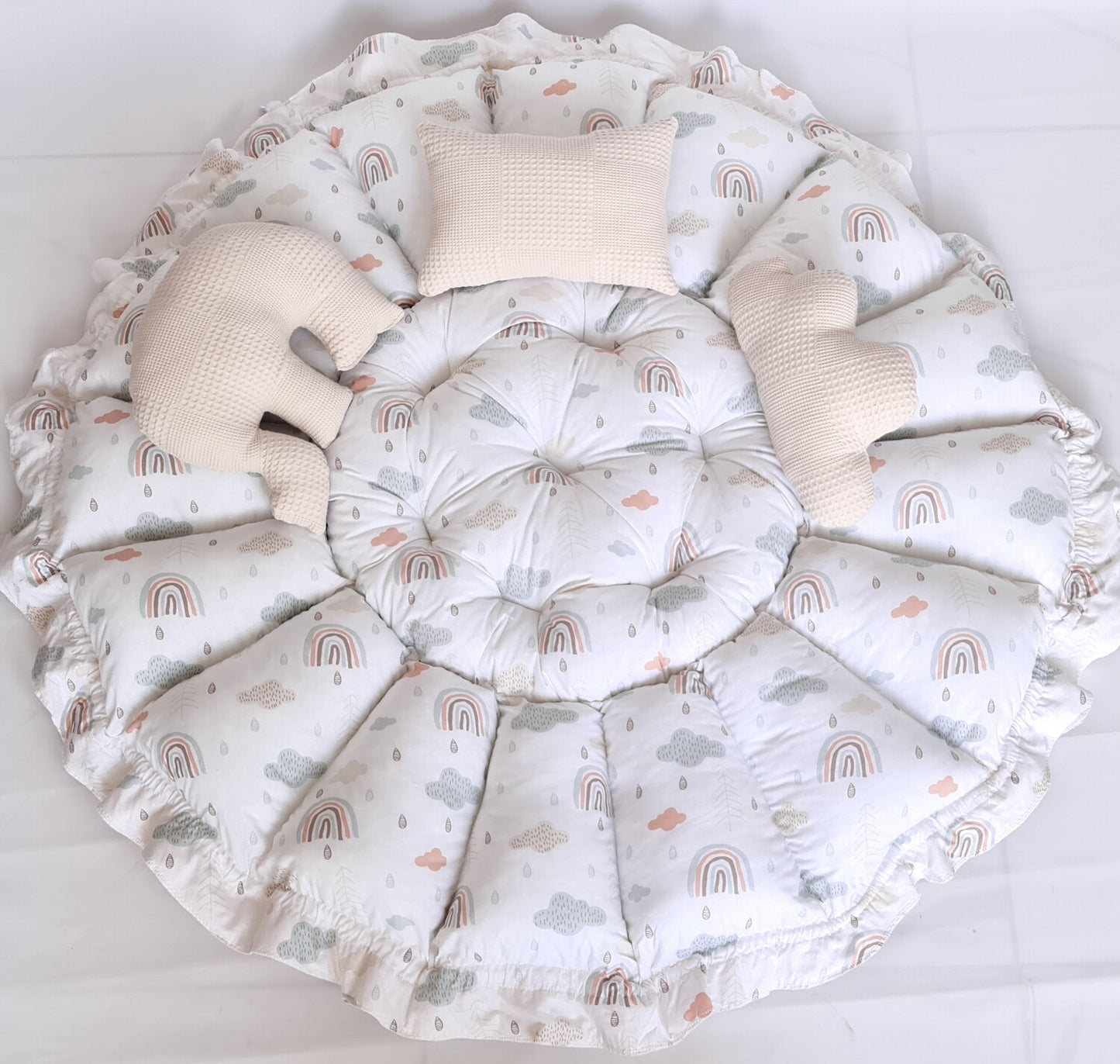 2in1 play mat / baby nest light beige rainbow