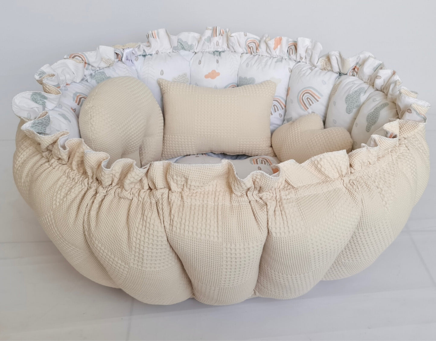2in1 play mat / baby nest light beige rainbow