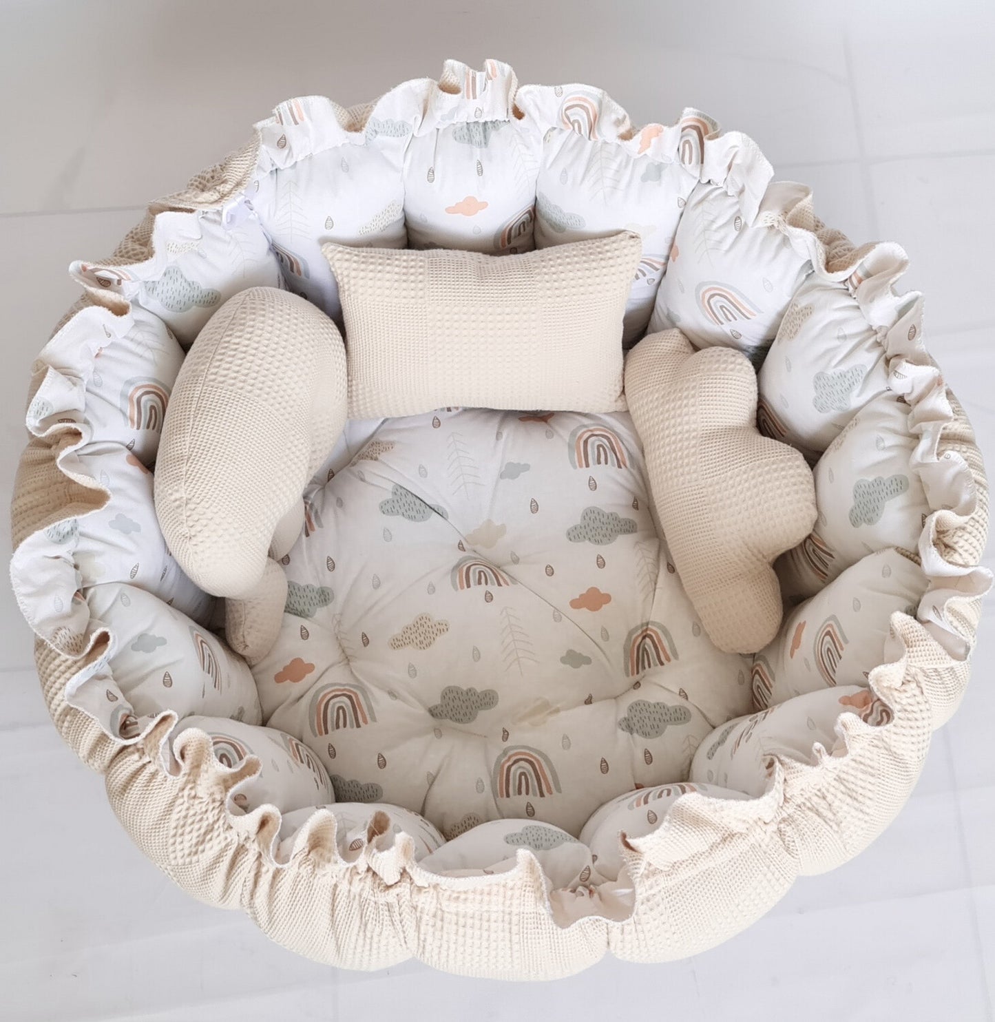 2in1 play mat / baby nest light beige rainbow