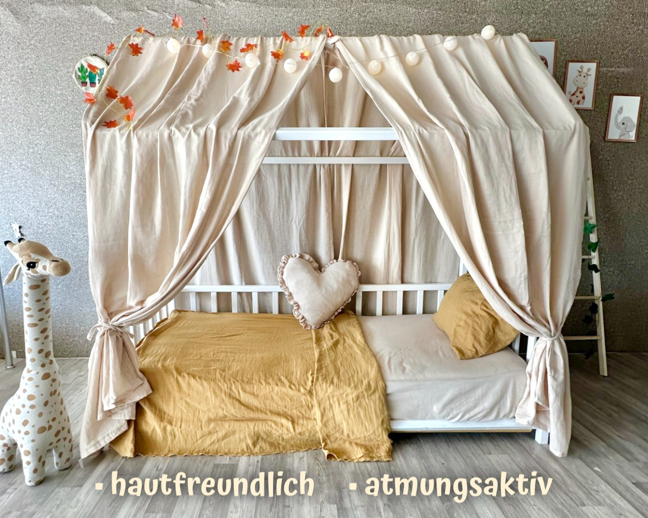 Muslin house bed - canopy beige