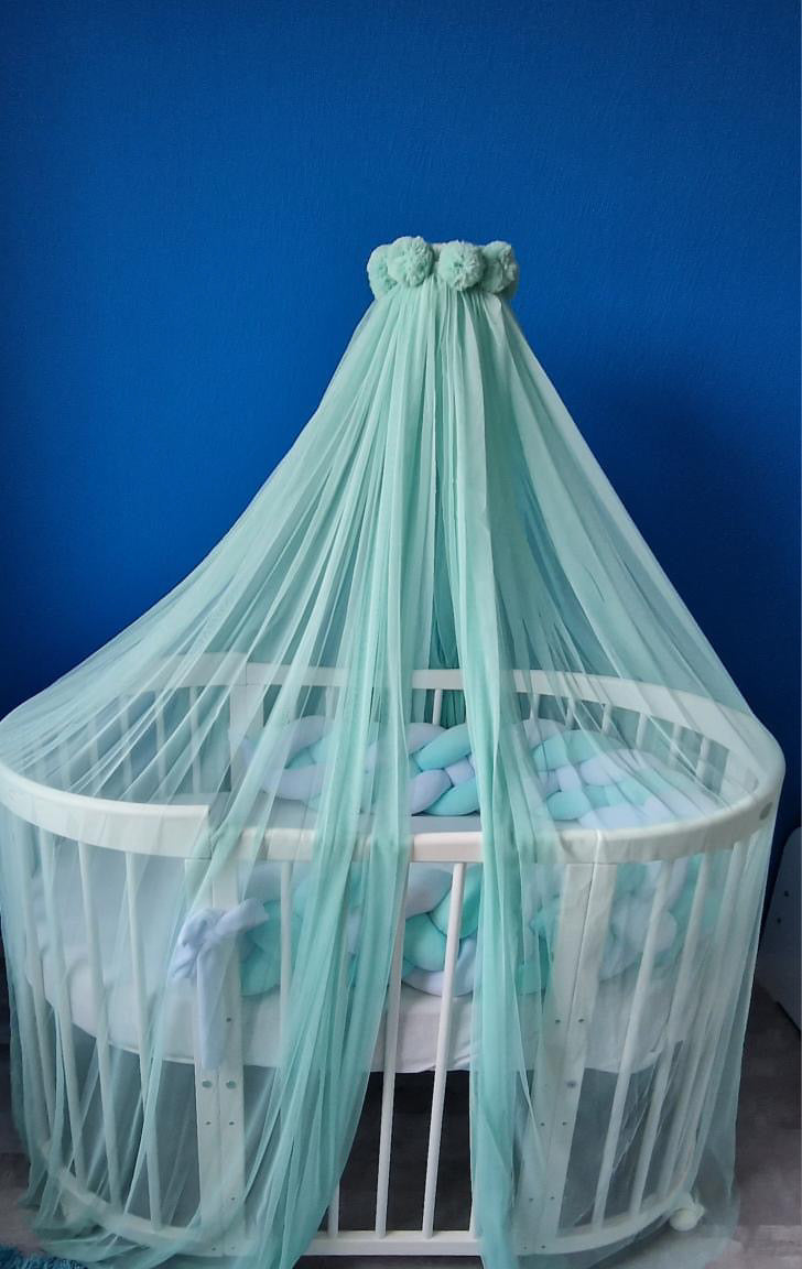 bed canopy mint green with pompom wreath