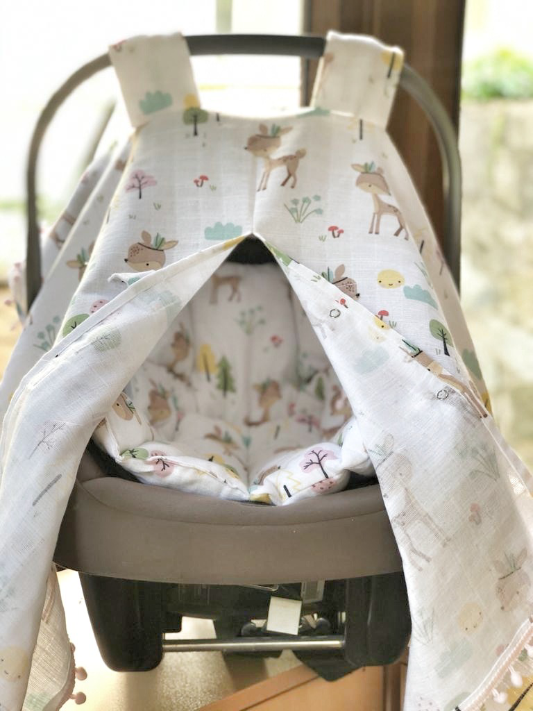 Baby Car Seat Set Deer Pink Pompoms