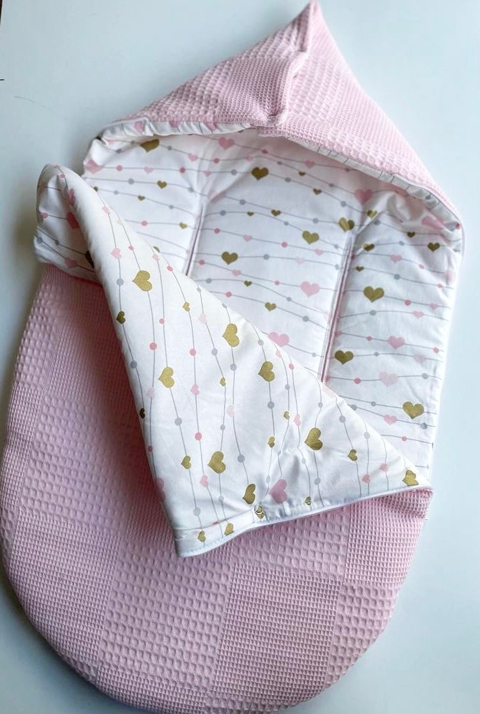 2in1 wrap for baby car seat / baby sleeping bag pink hearts