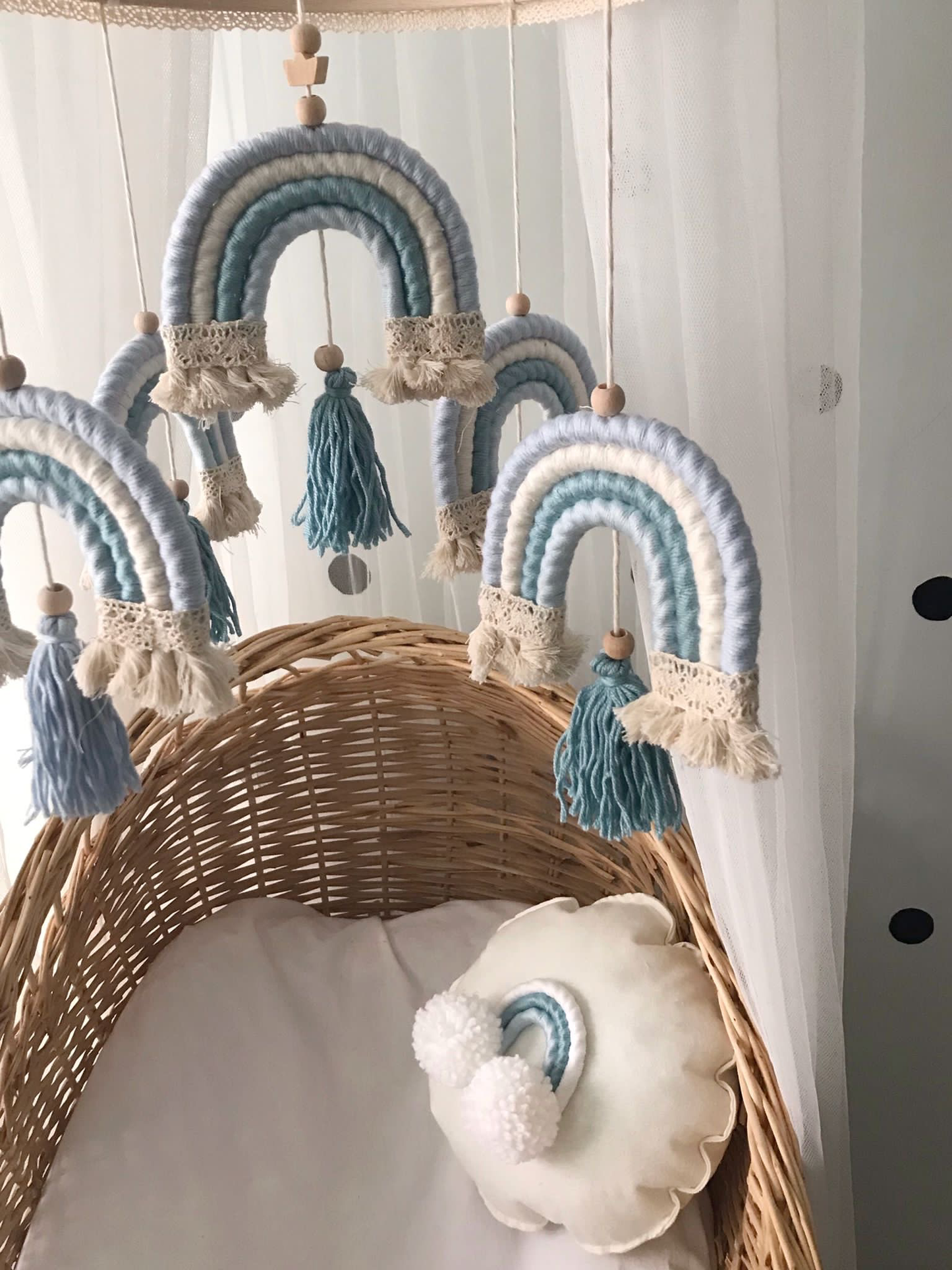 Macrame rainbow pillow cream