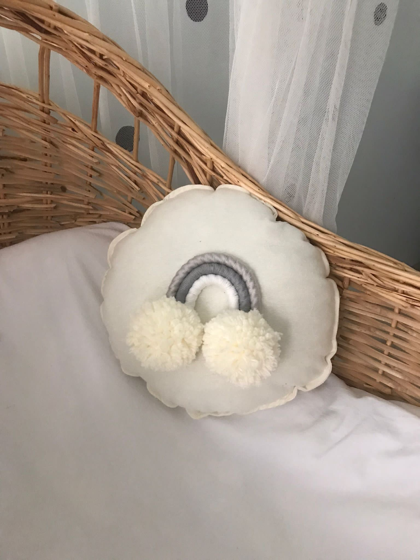 Macrame rainbow cushion gray