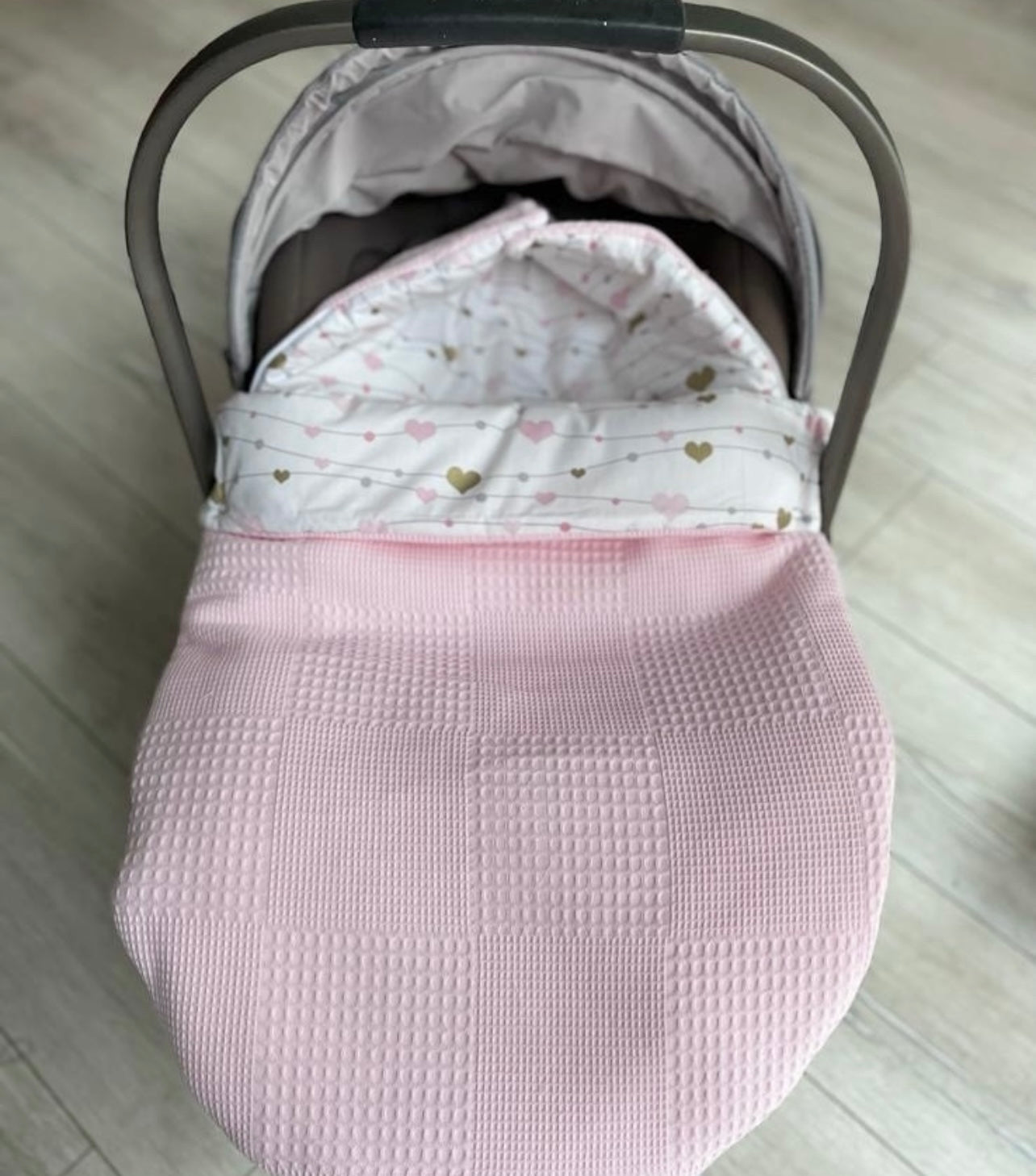 2in1 wrap for baby car seat / baby sleeping bag pink hearts