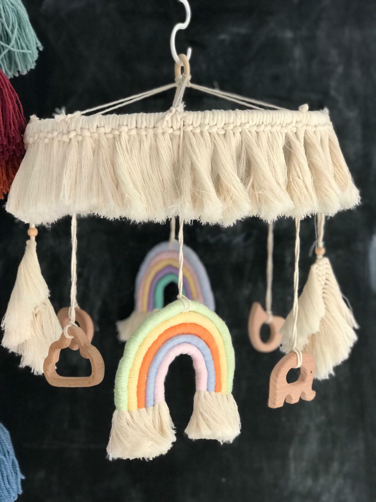 Macrame baby mobile colorful rainbow