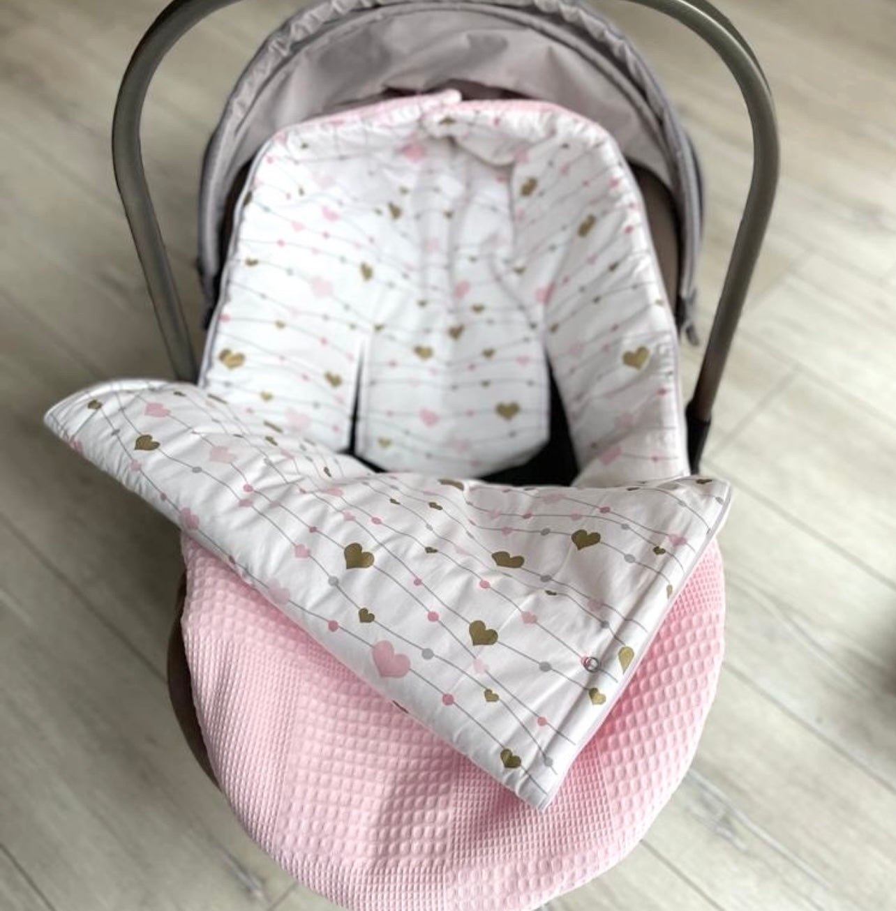 2in1 wrap for baby car seat / baby sleeping bag pink hearts