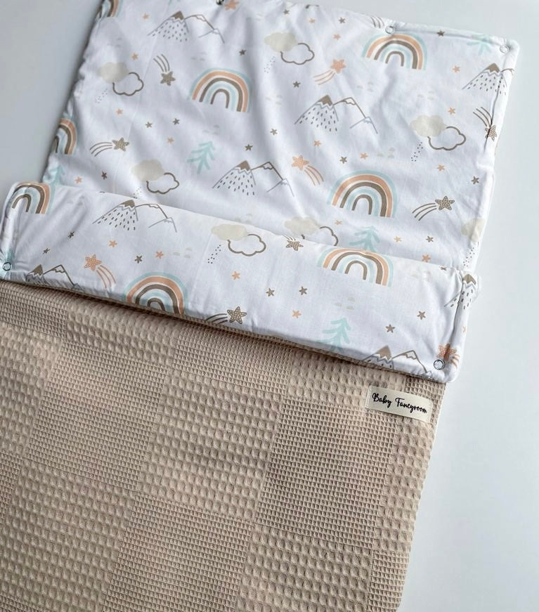 2in1 Wrap Blanket for Baby Car Seat / Baby Sleeping Bag Beige Rainbow