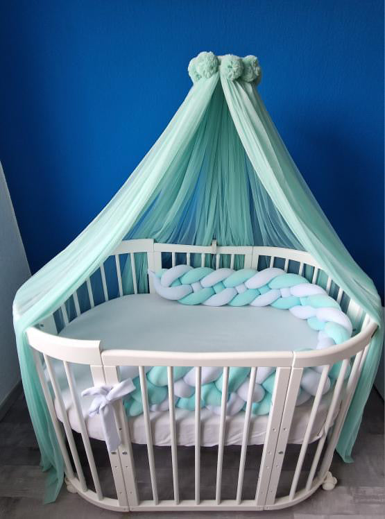 bed canopy mint green with pompom wreath