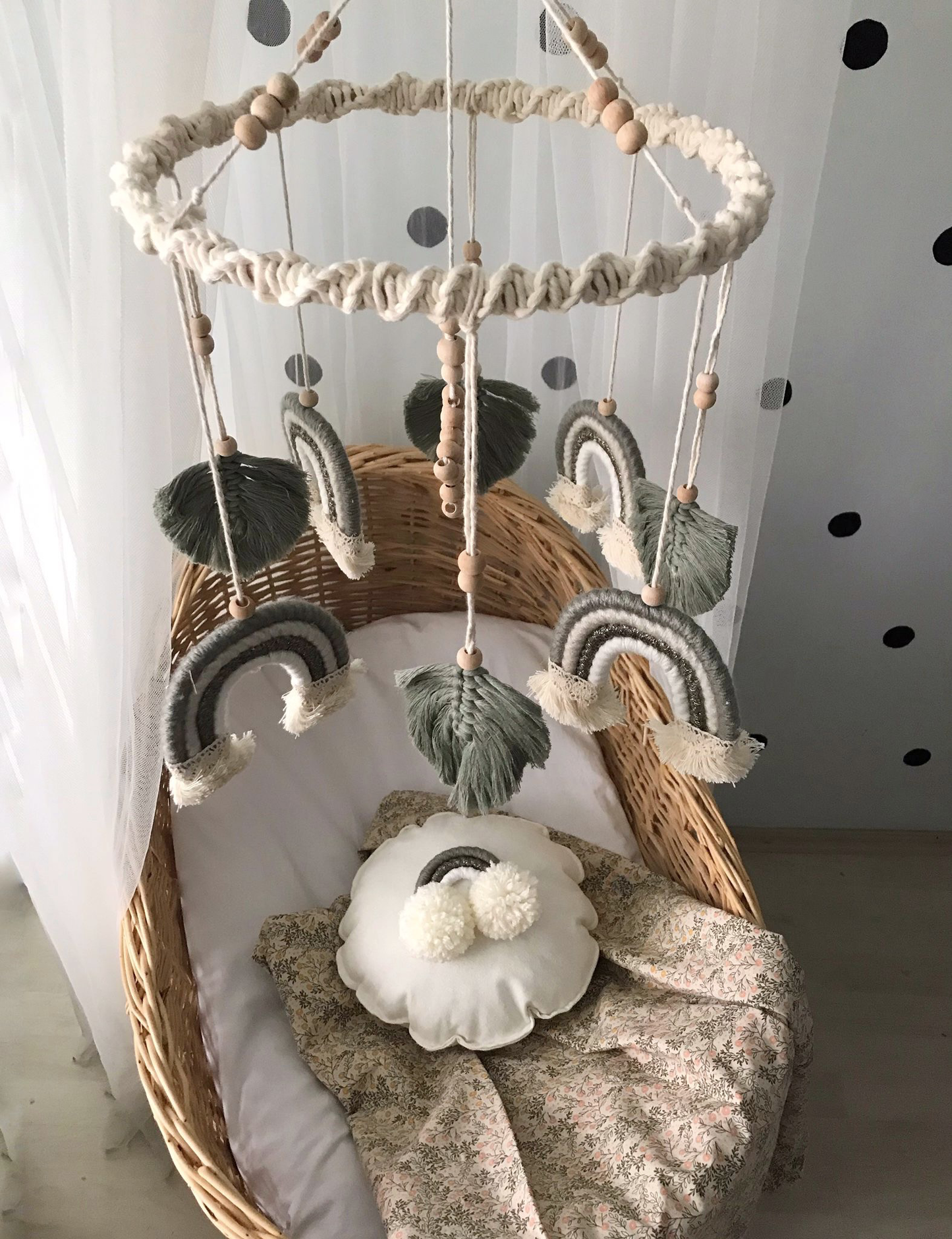 Macrame baby mobile khaki star rainbow