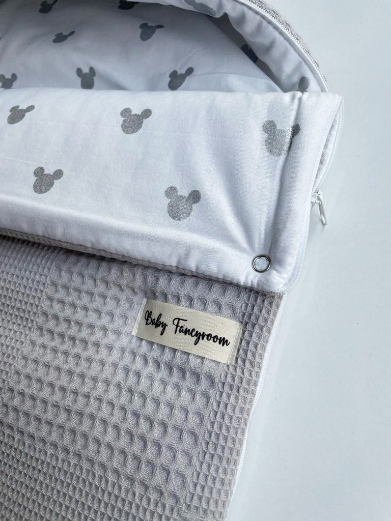 2in1 Einschlagdecke für Babyschale / Baby Schlafsack graue Mäuse