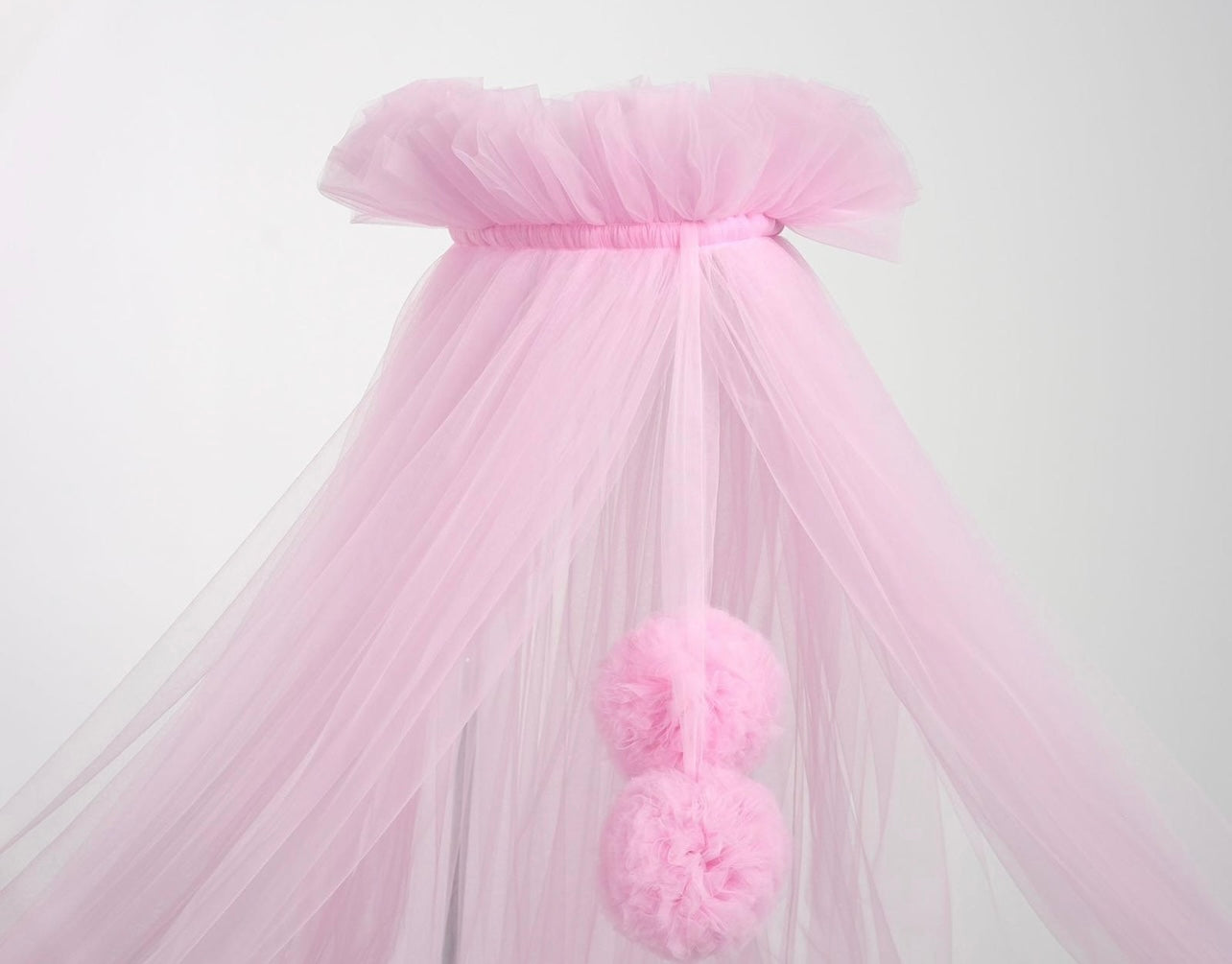 Standart Tüll Betthimmel mit Bommeln rosa