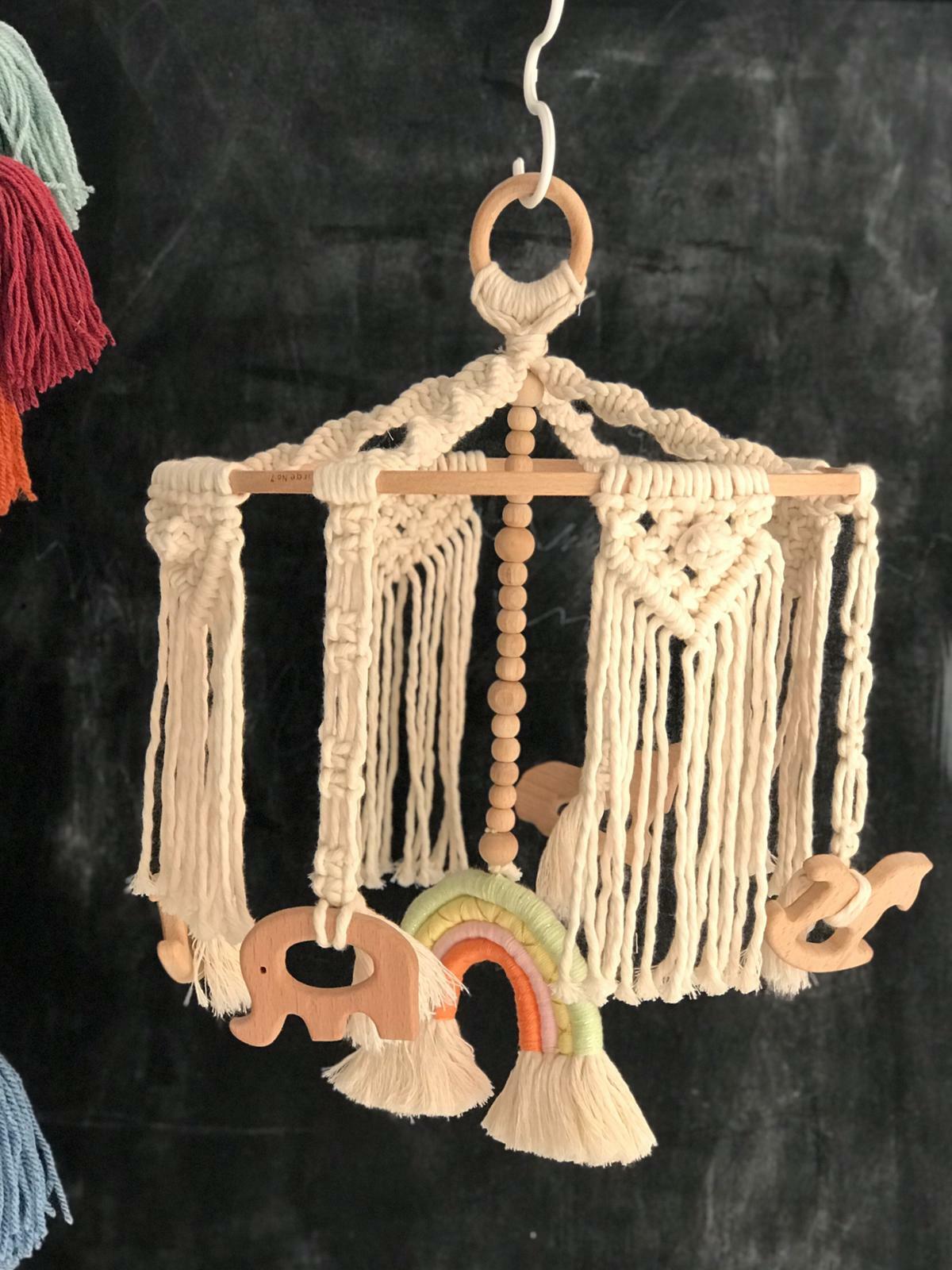 Macrame baby mobile colorful rainbow