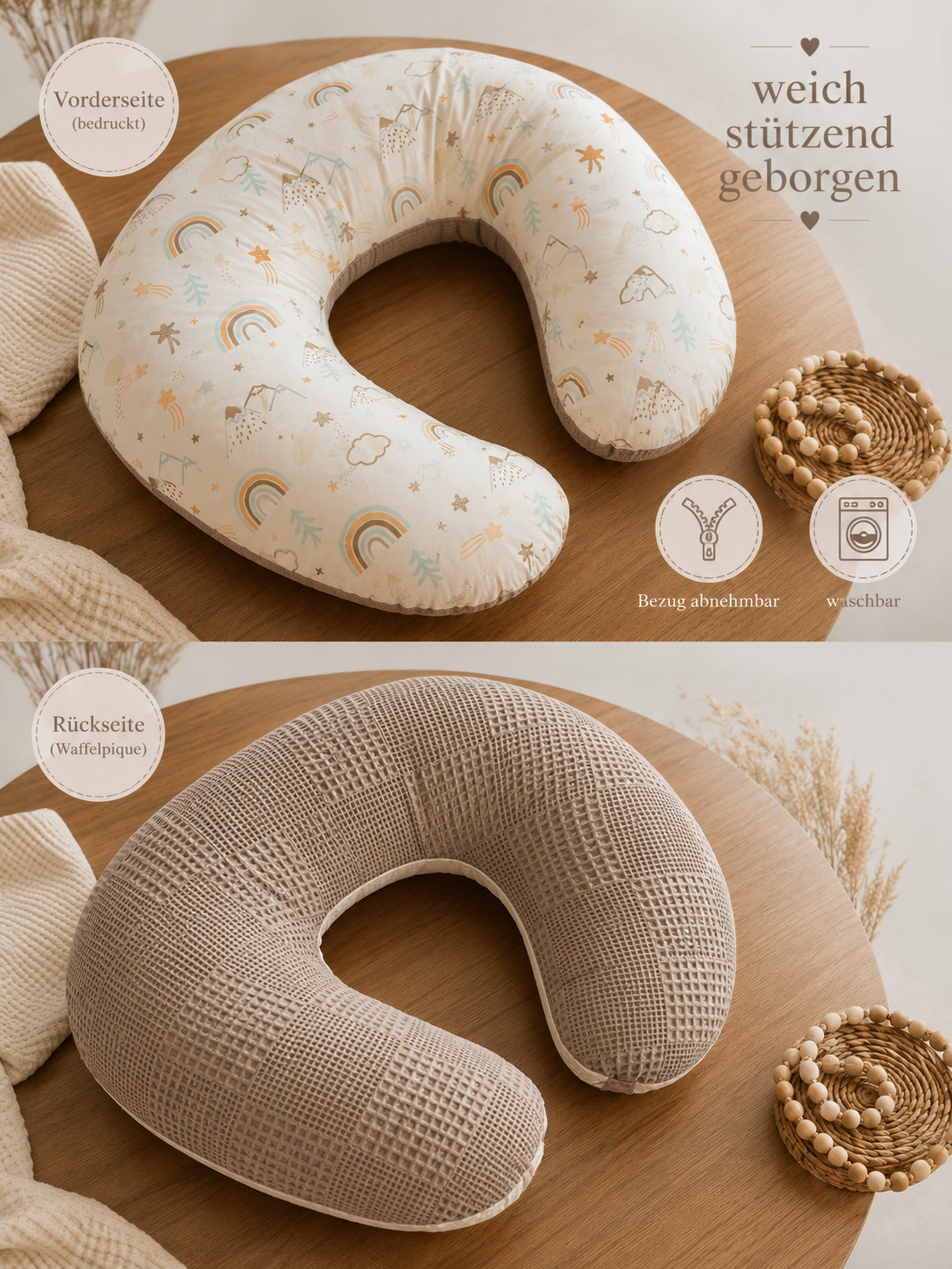 Lined baby blanket light beige rainbow