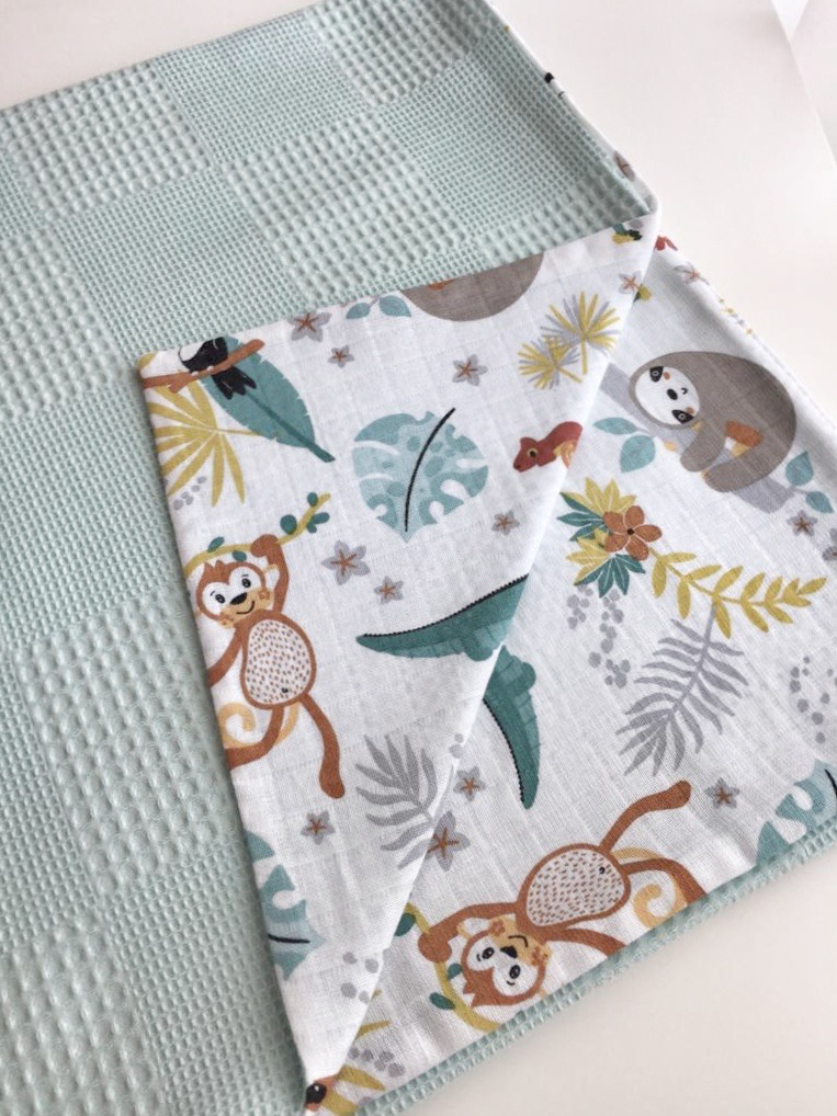 Muslin Baby Blanket Mint Green Jungle