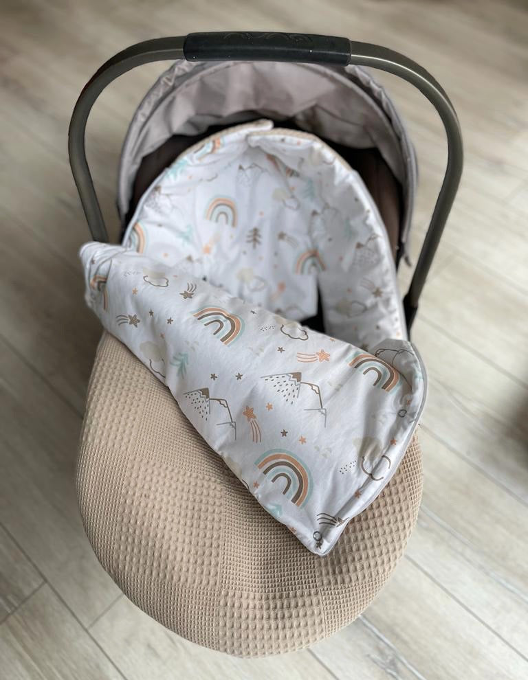 2in1 Wrap Blanket for Baby Car Seat / Baby Sleeping Bag Beige Rainbow