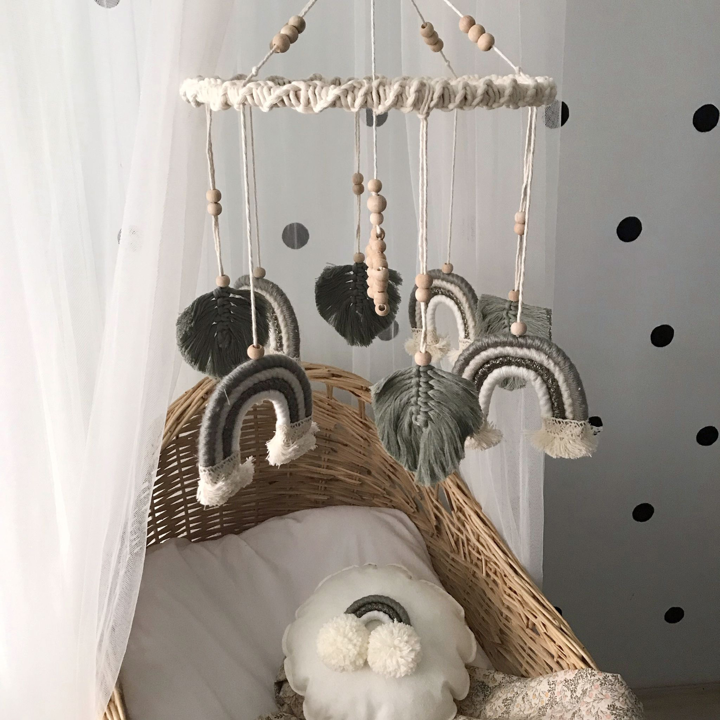 Macrame baby mobile khaki star rainbow