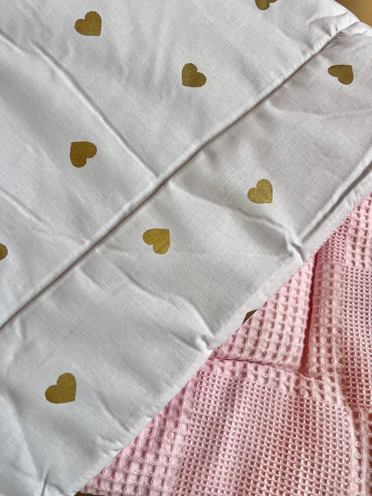 Lined baby blanket pink gold hearts