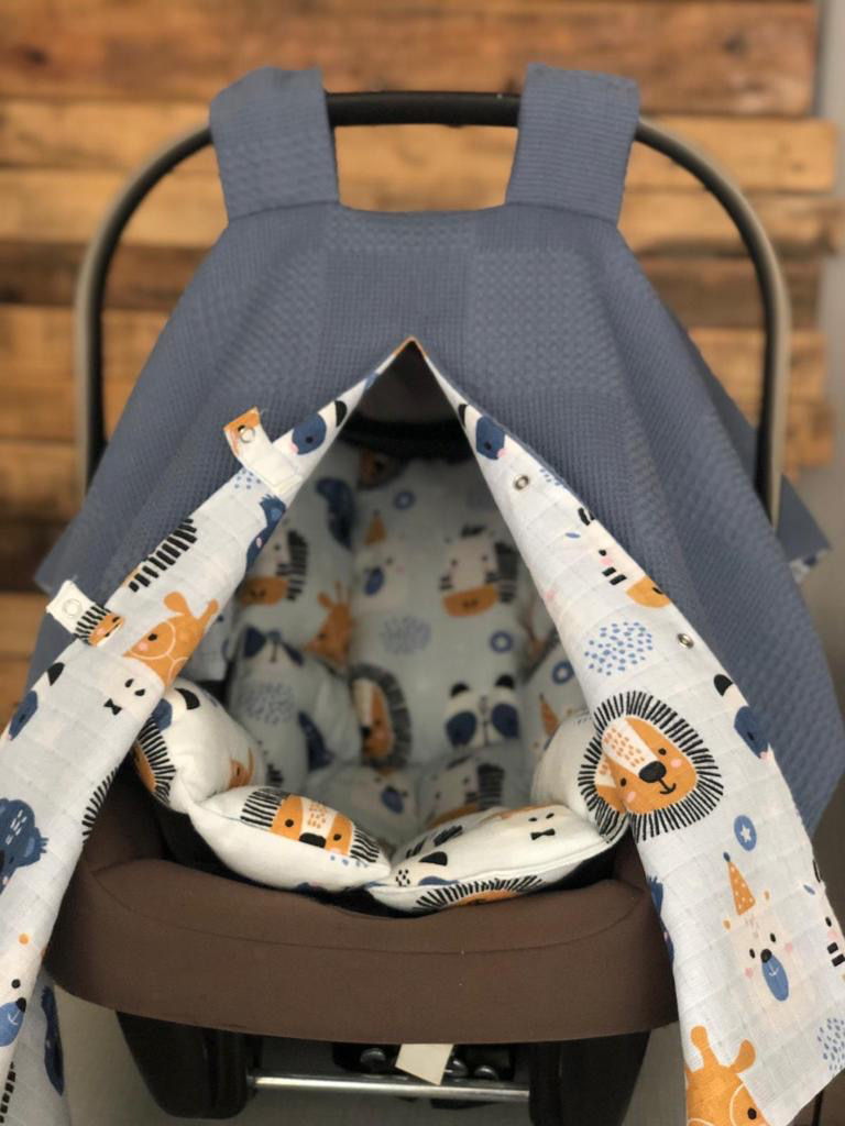 Baby car seat set 2-layer, dark blue lions