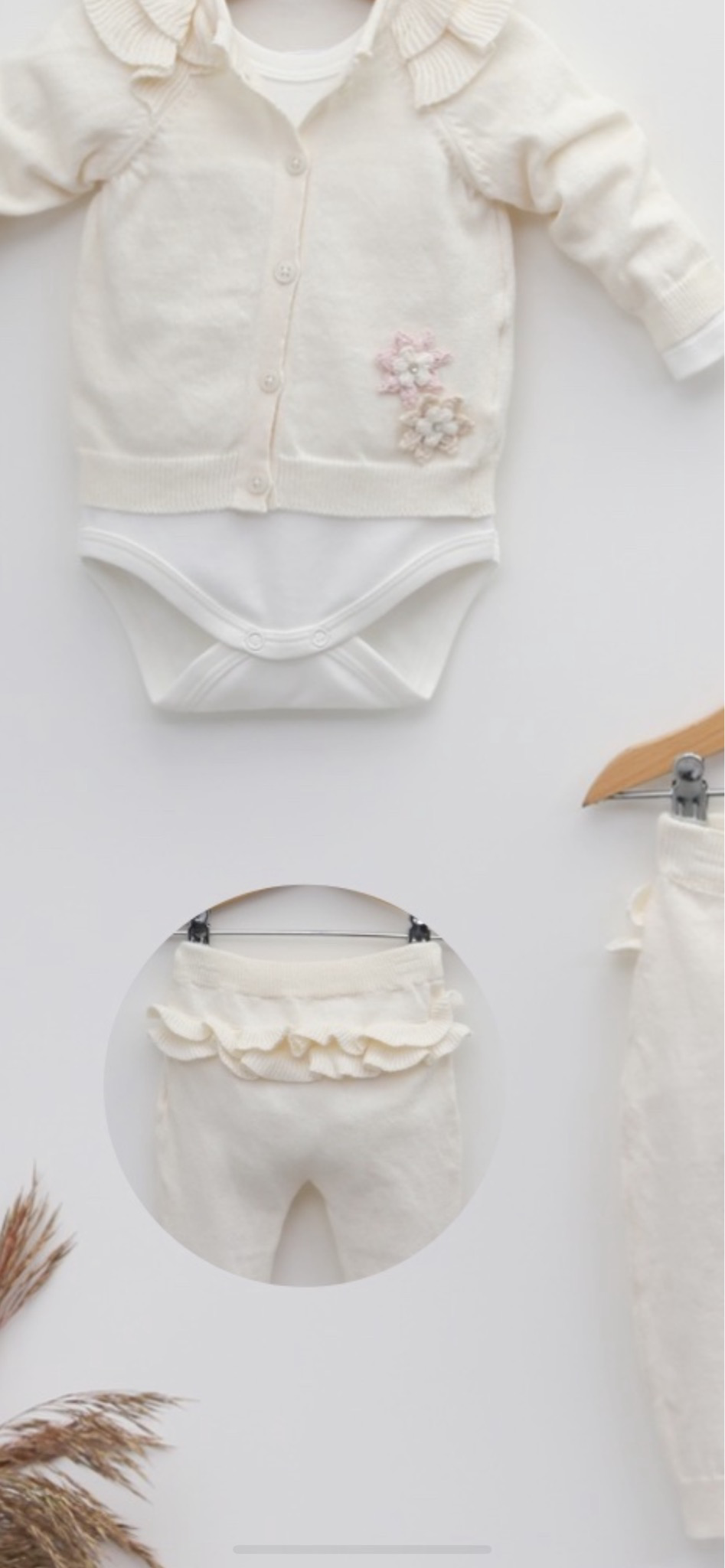 Baby knitting set size 68-74 for girls cream
