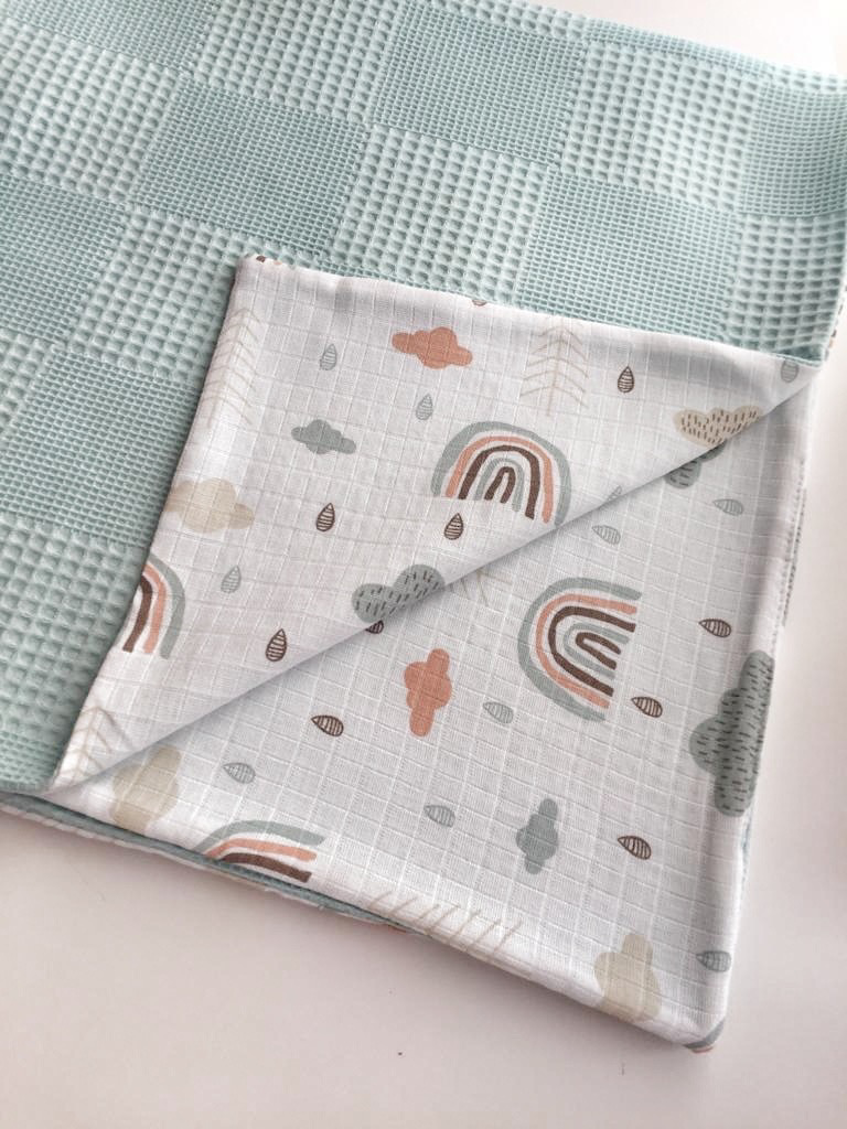 Muslin Baby Blanket Green Rainbow