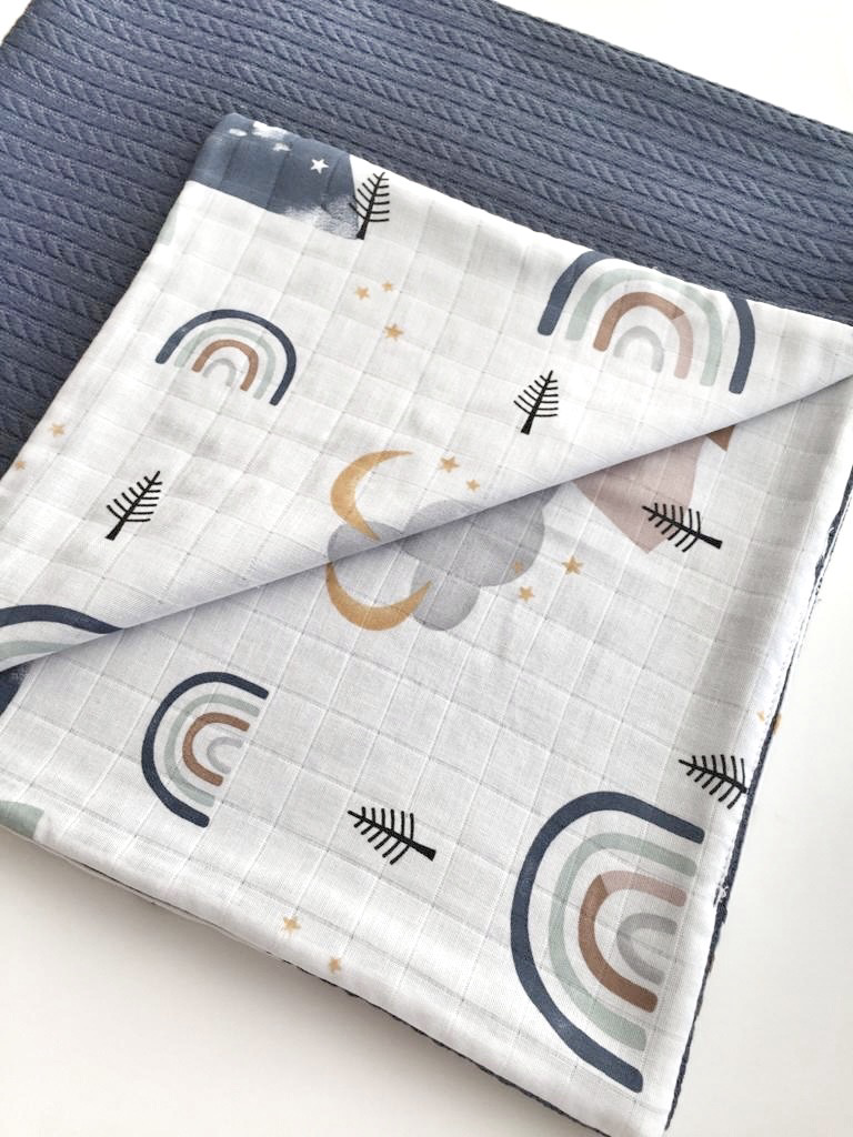 Muslin Baby Blanket Dark Blue Rainbow