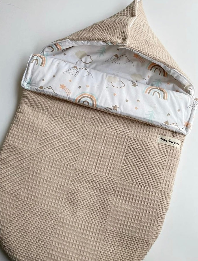 2in1 Wrap Blanket for Baby Car Seat / Baby Sleeping Bag Beige Rainbow