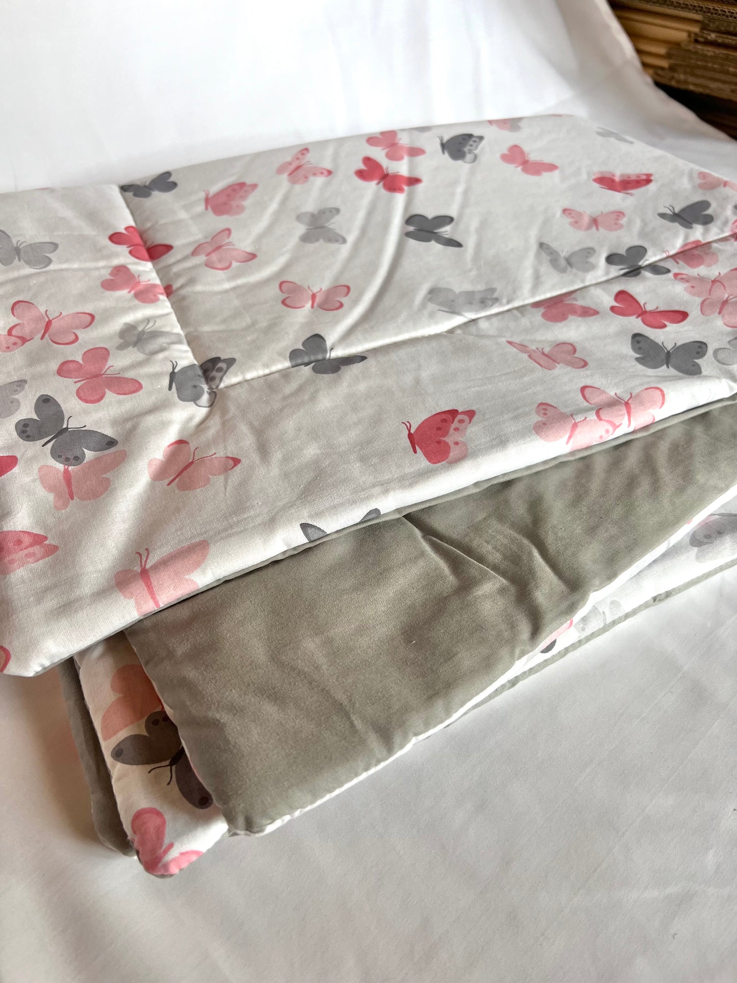 Lined baby blanket gray butterflies