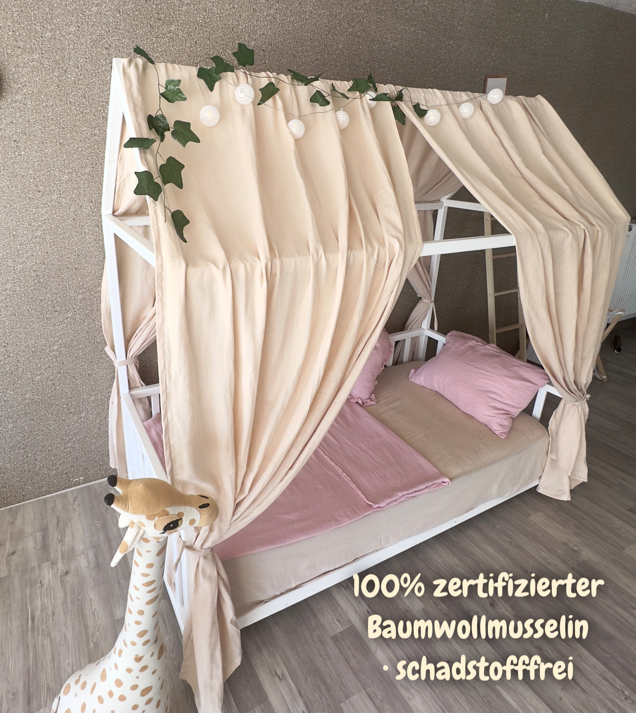 Muslin house bed - canopy beige