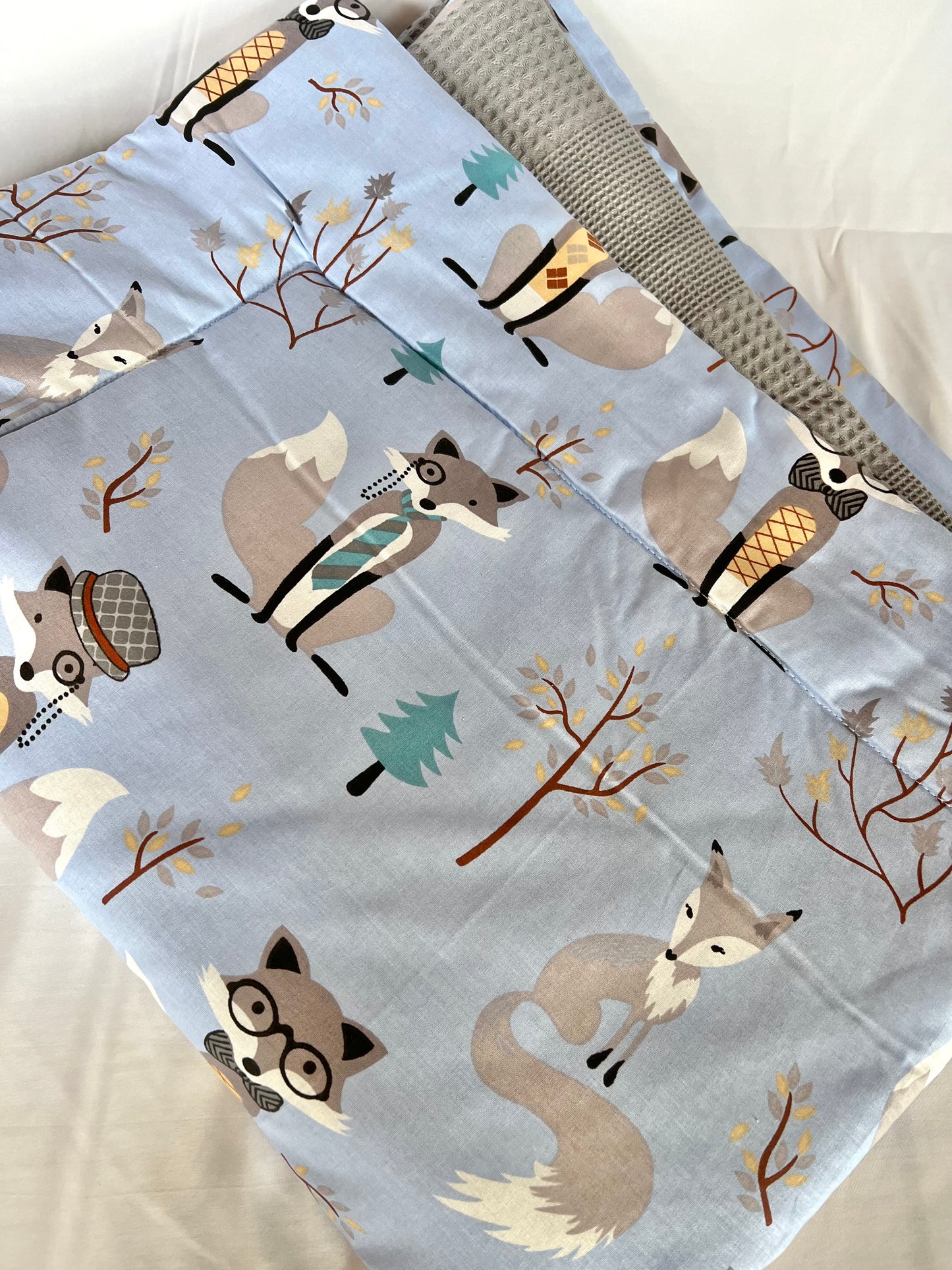 Lined baby blanket gray foxes