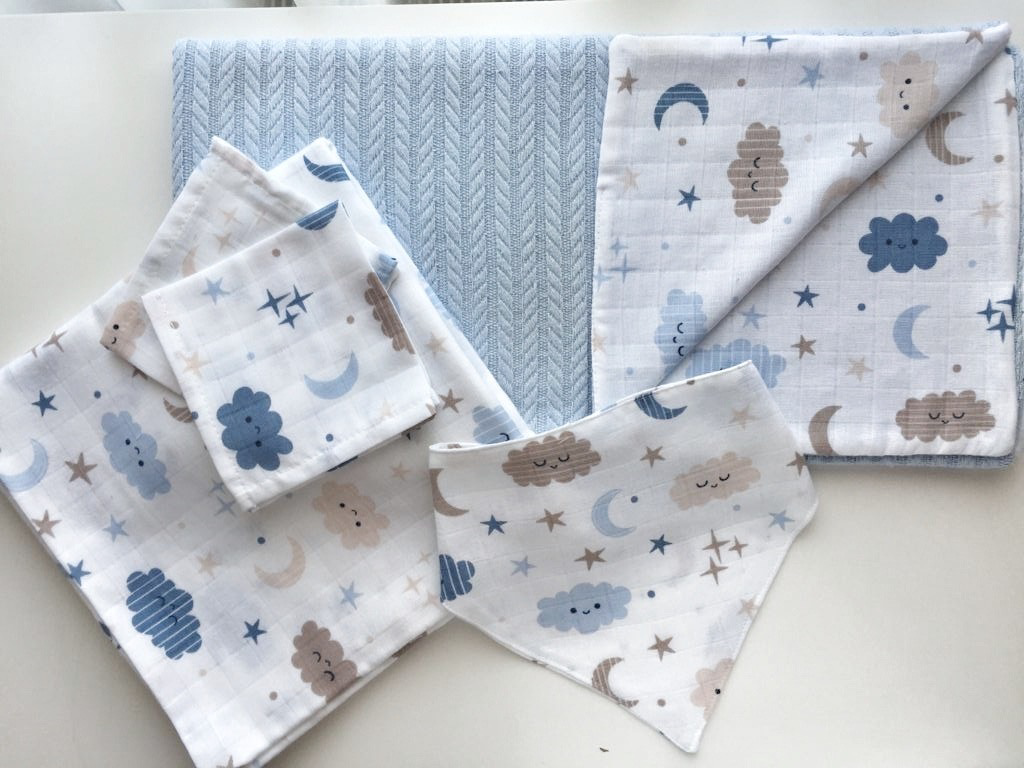 Muslin Newborn SparSet light blue clouds