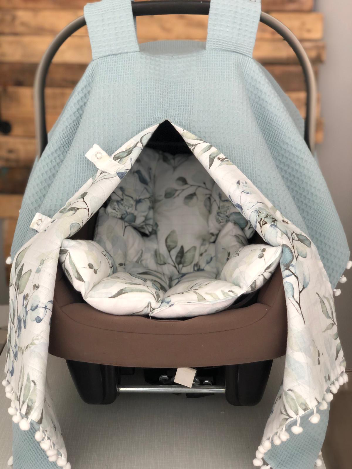 Baby Car Seat Set Petrol Blue Eucalyptus