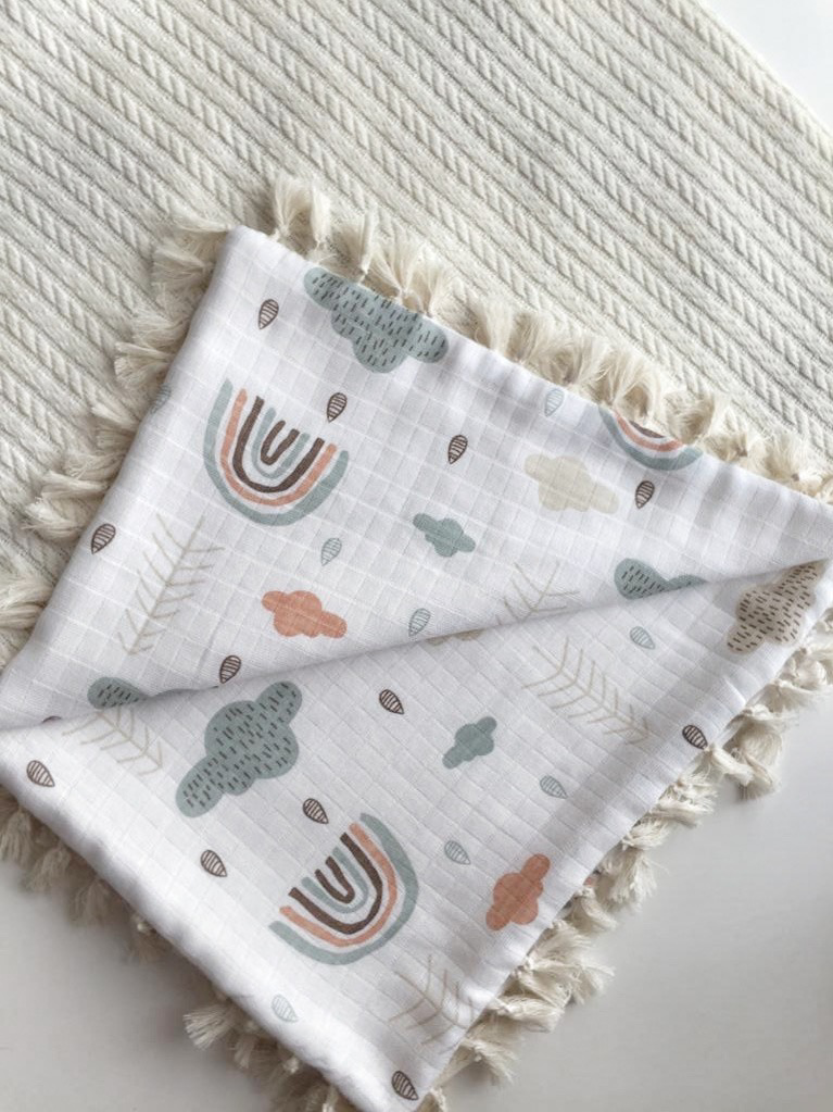 Muslin Baby Blanket Cream Rainbow