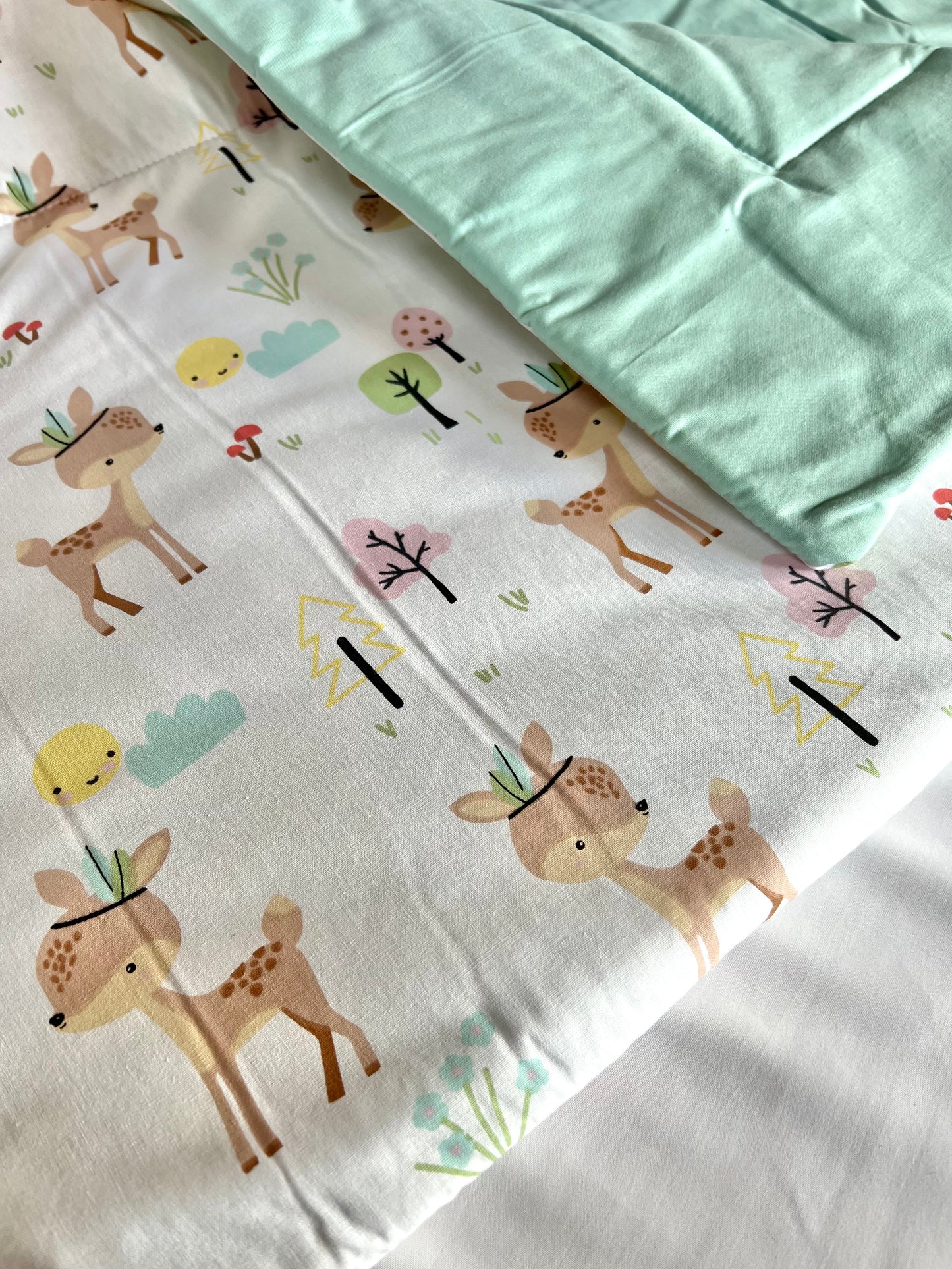 Lined baby blanket mint green deer