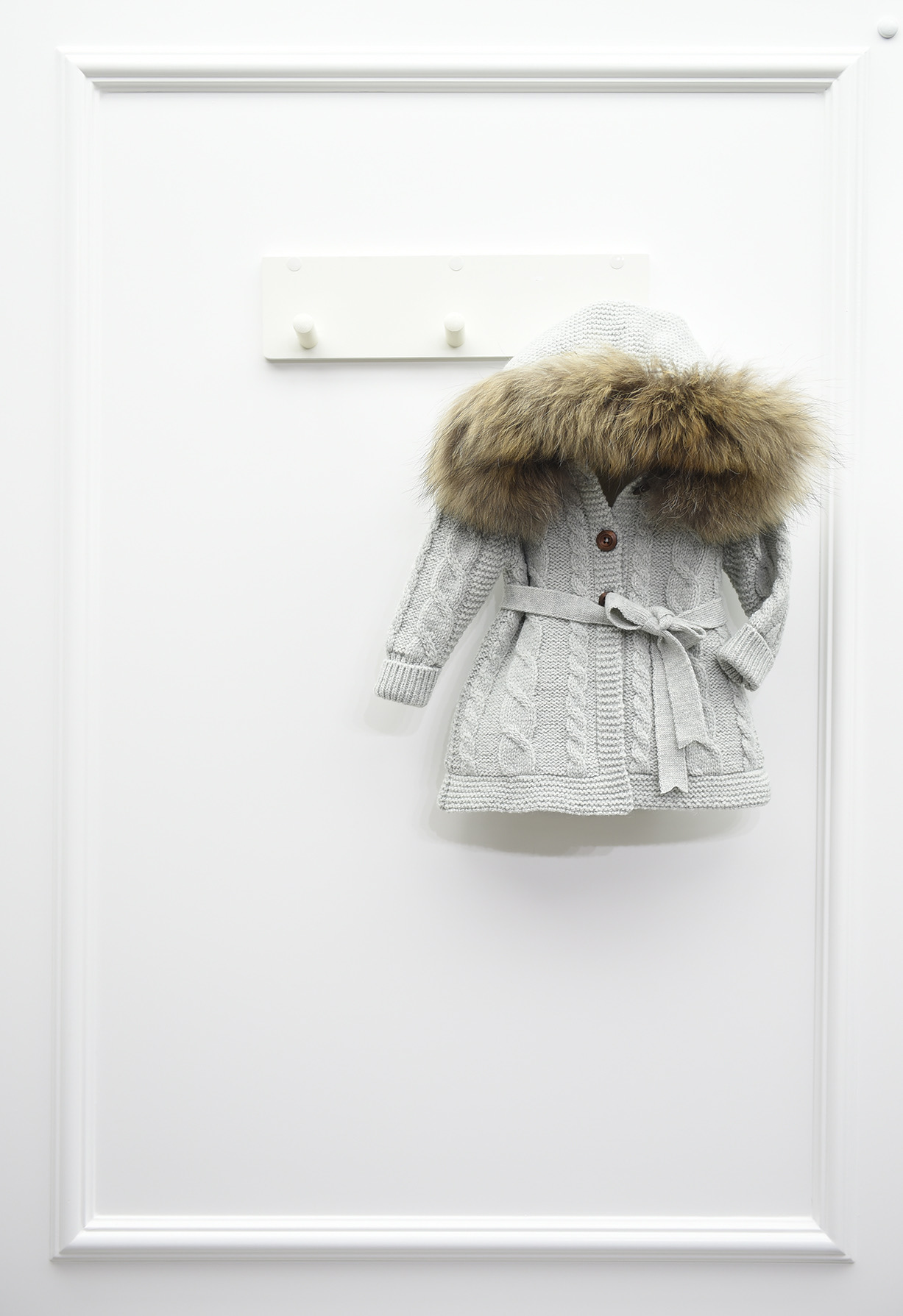 Baby Cardigan with Fur Hood Gray