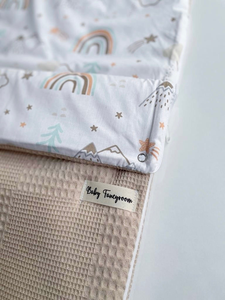 2in1 Wrap Blanket for Baby Car Seat / Baby Sleeping Bag Beige Rainbow
