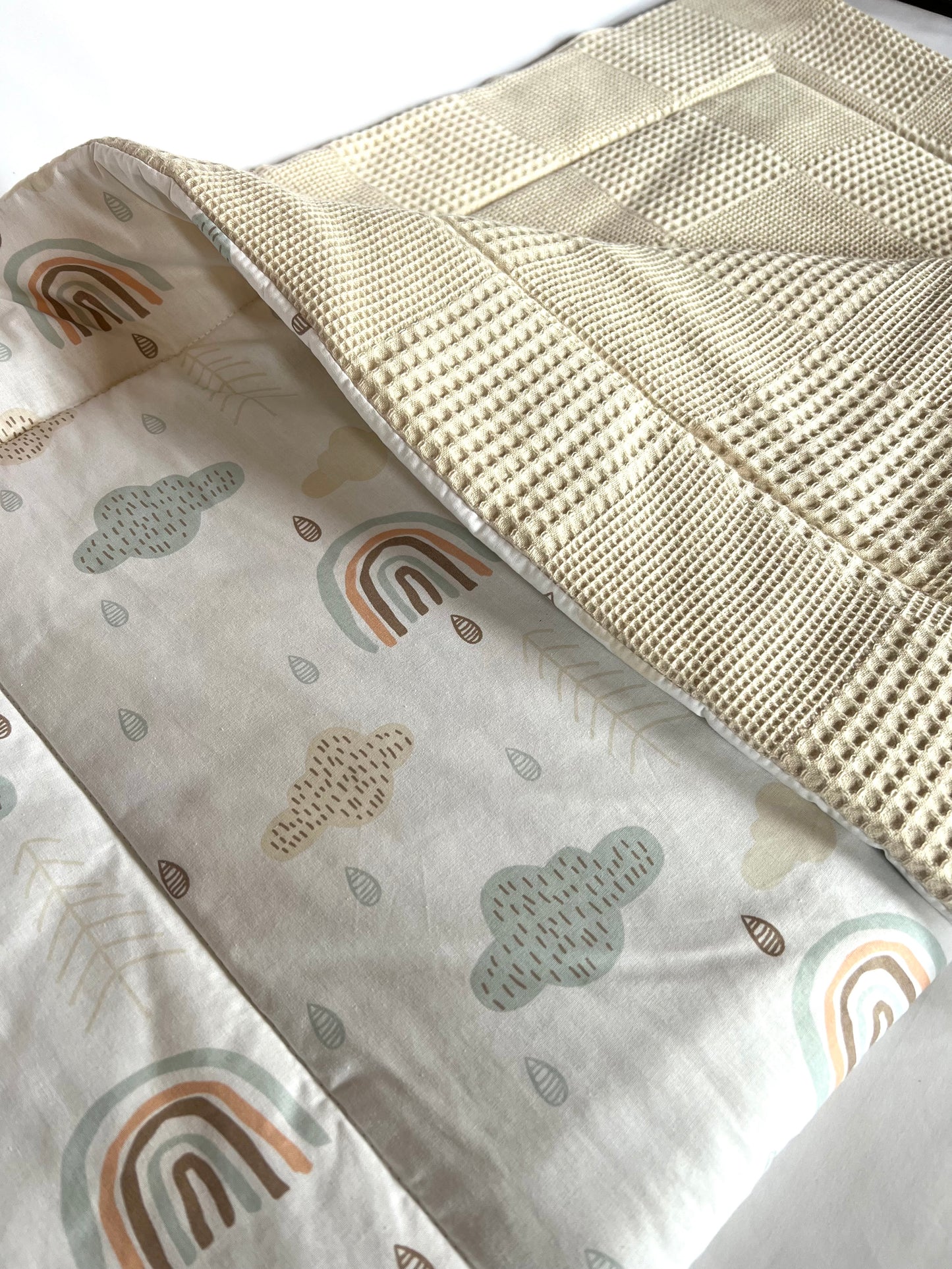 Lined baby blanket light beige rainbow