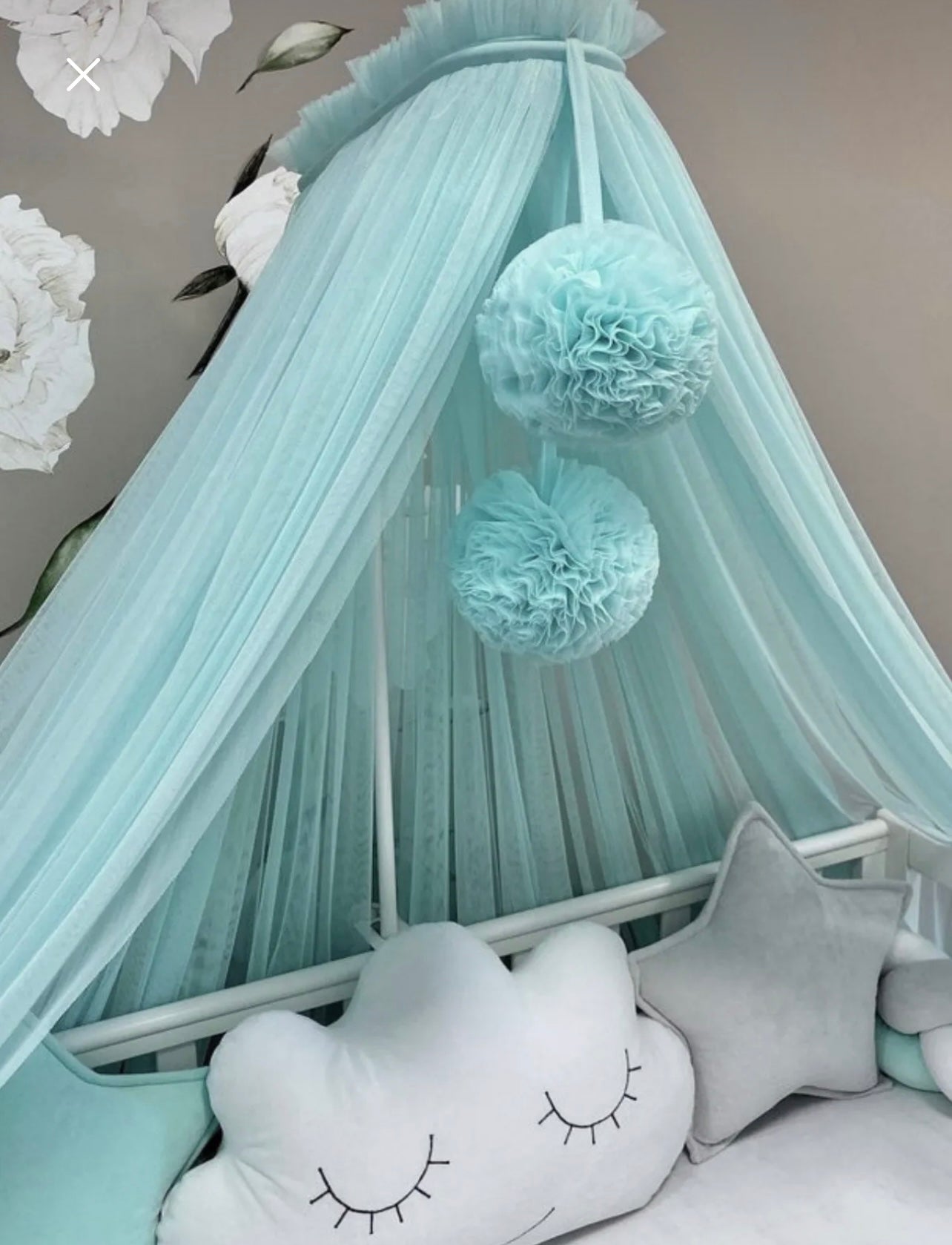 bed canopy mint green with pompoms